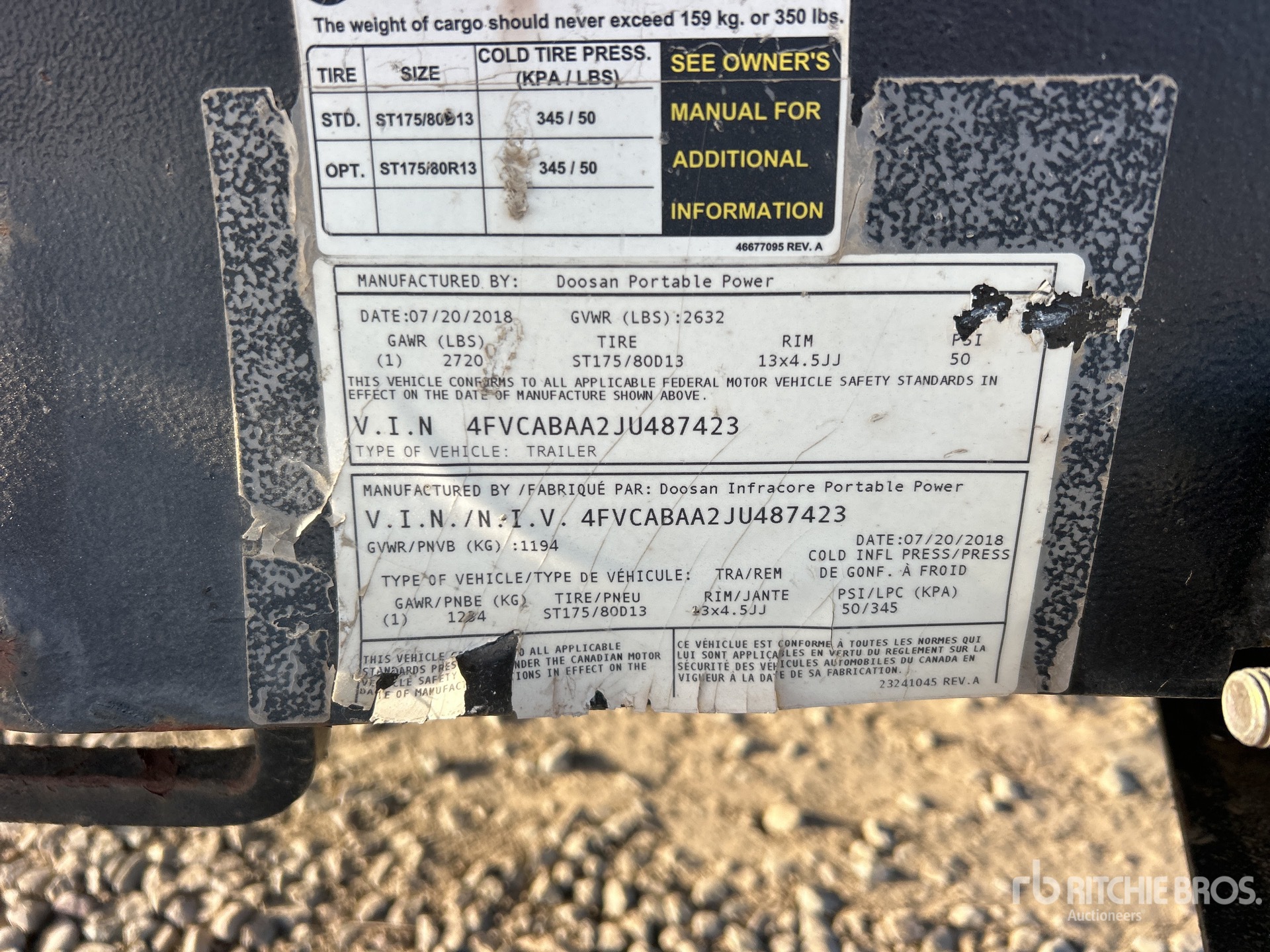 2018 Doosan Portable Power C185WDZ