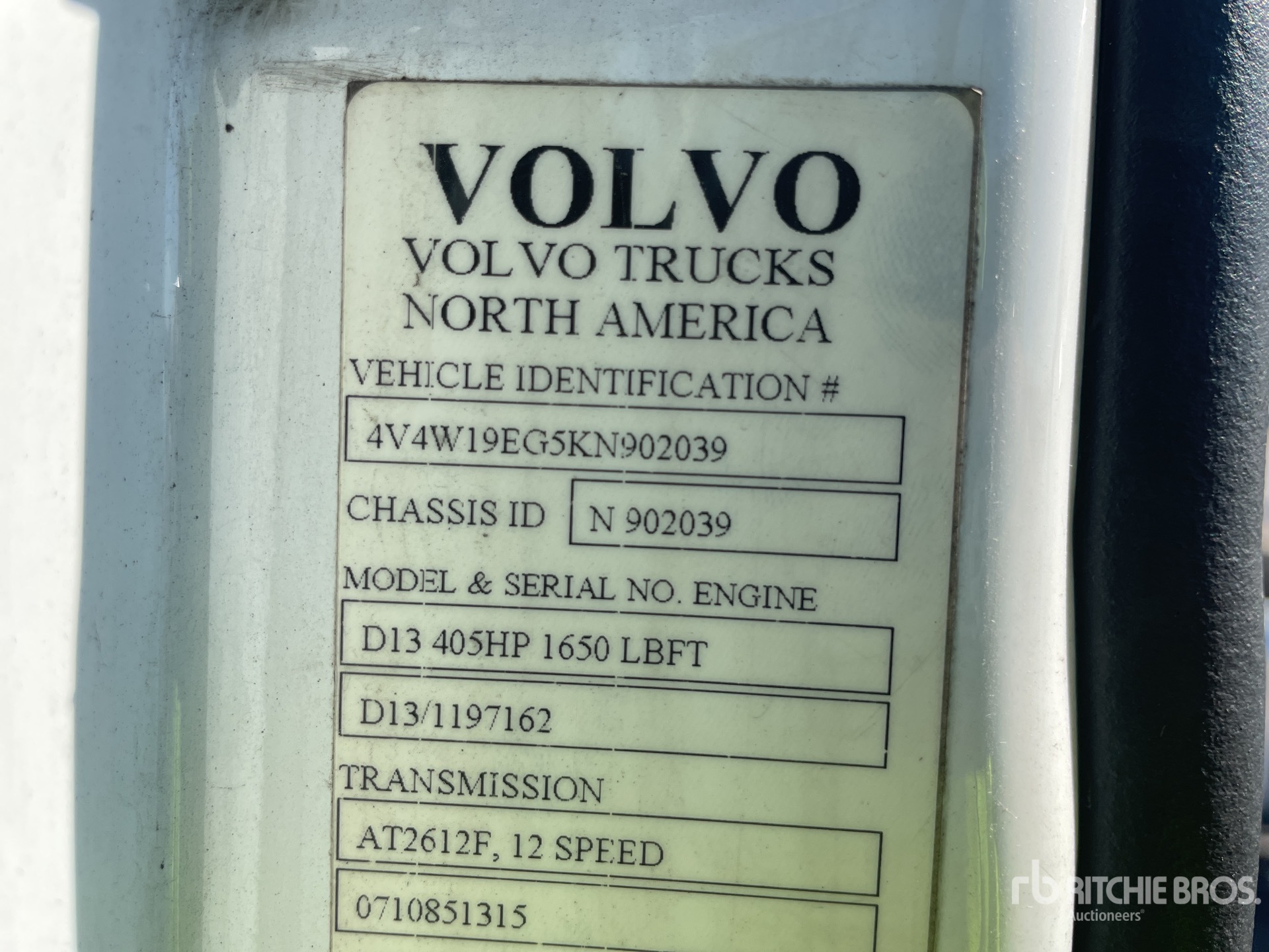 2019 Volvo VNR 4x2 S/A Day Cab Truck Tractor (Inoperable) Ritchie