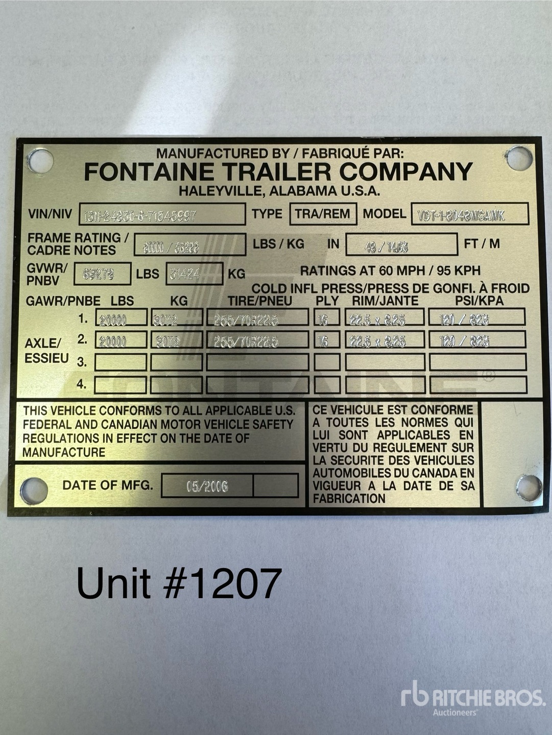 General Appearance with Serial Number / VIN