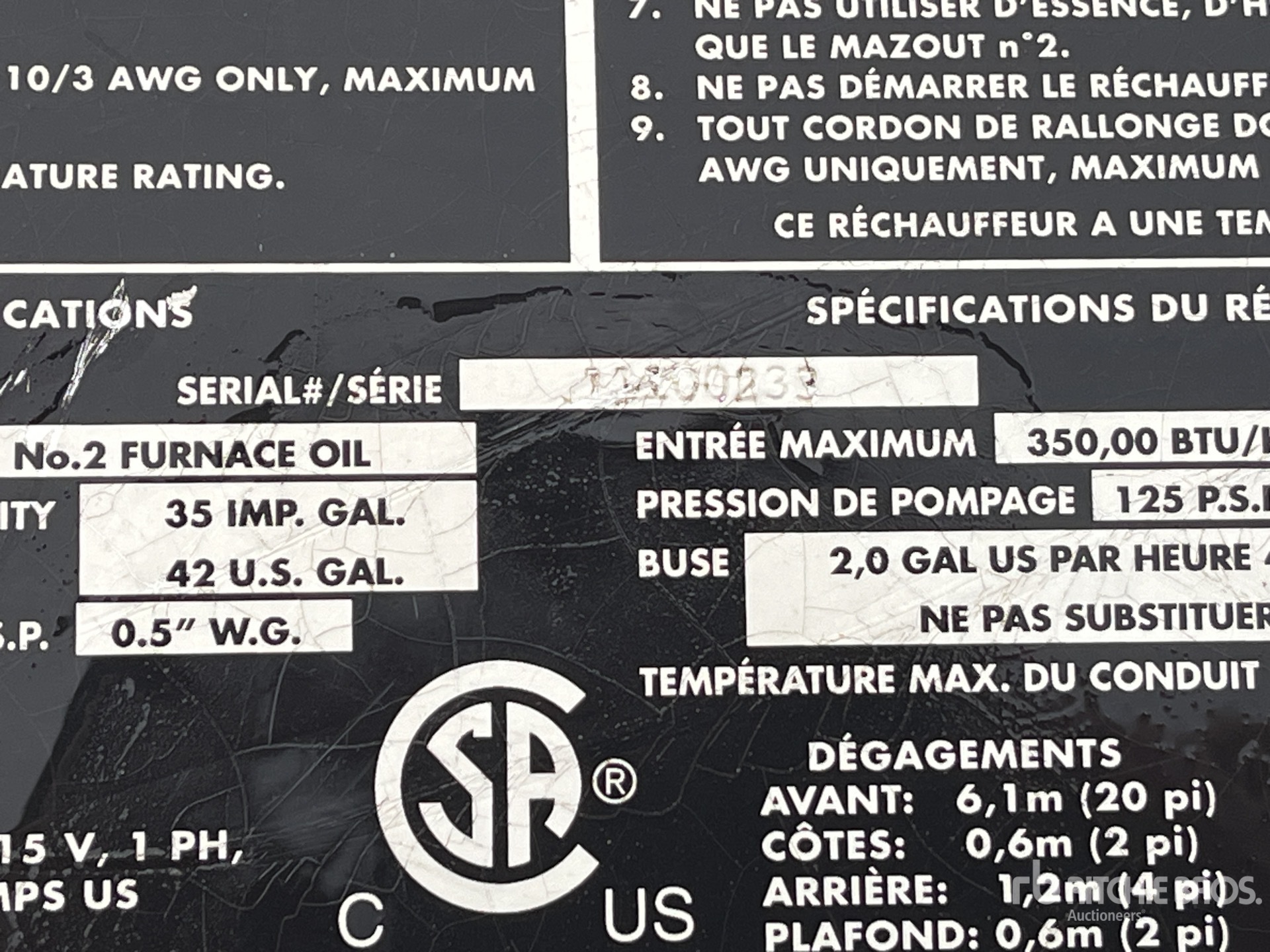 General Appearance with Serial Number / VIN