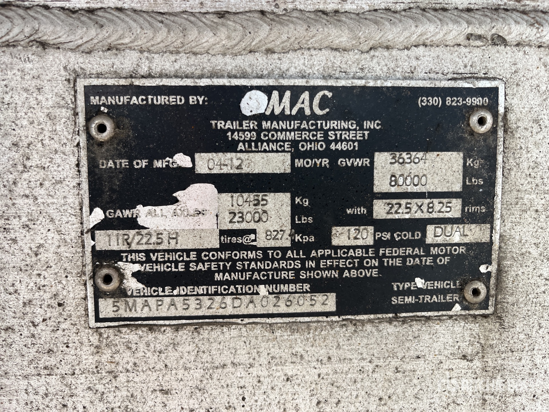 General Appearance with Serial Number / VIN