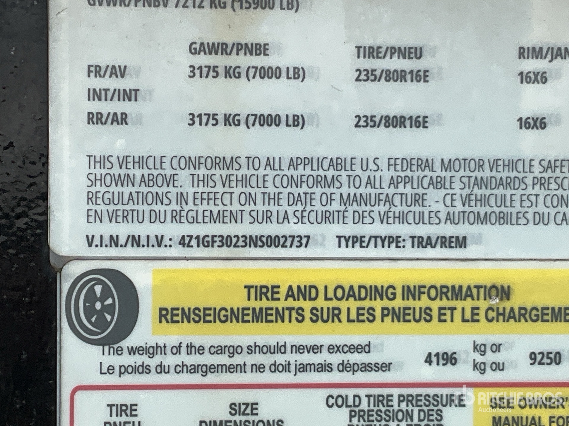 General Appearance with Serial Number / VIN