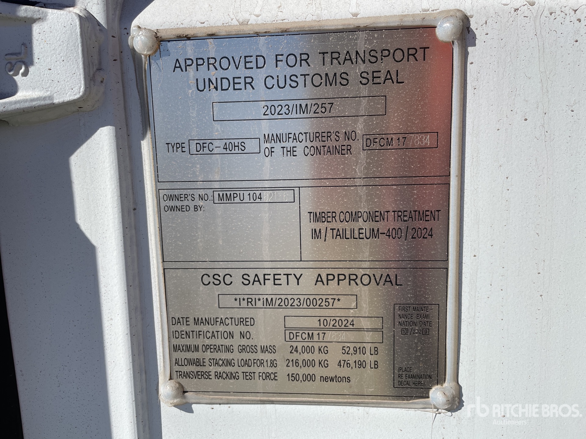 General Appearance with Serial Number / VIN