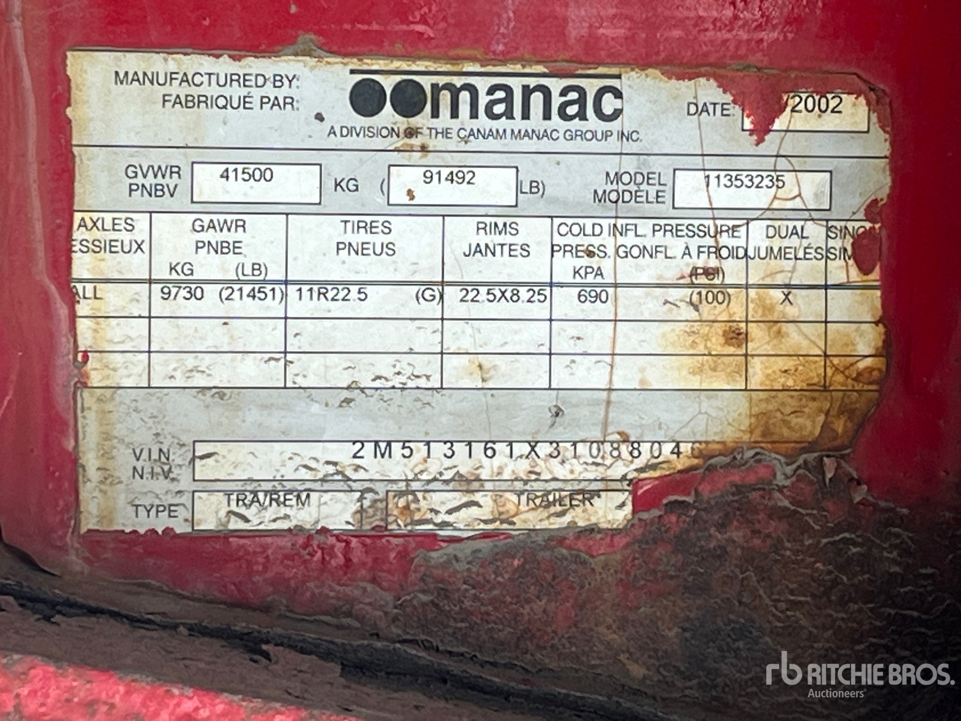 General Appearance with Serial Number / VIN