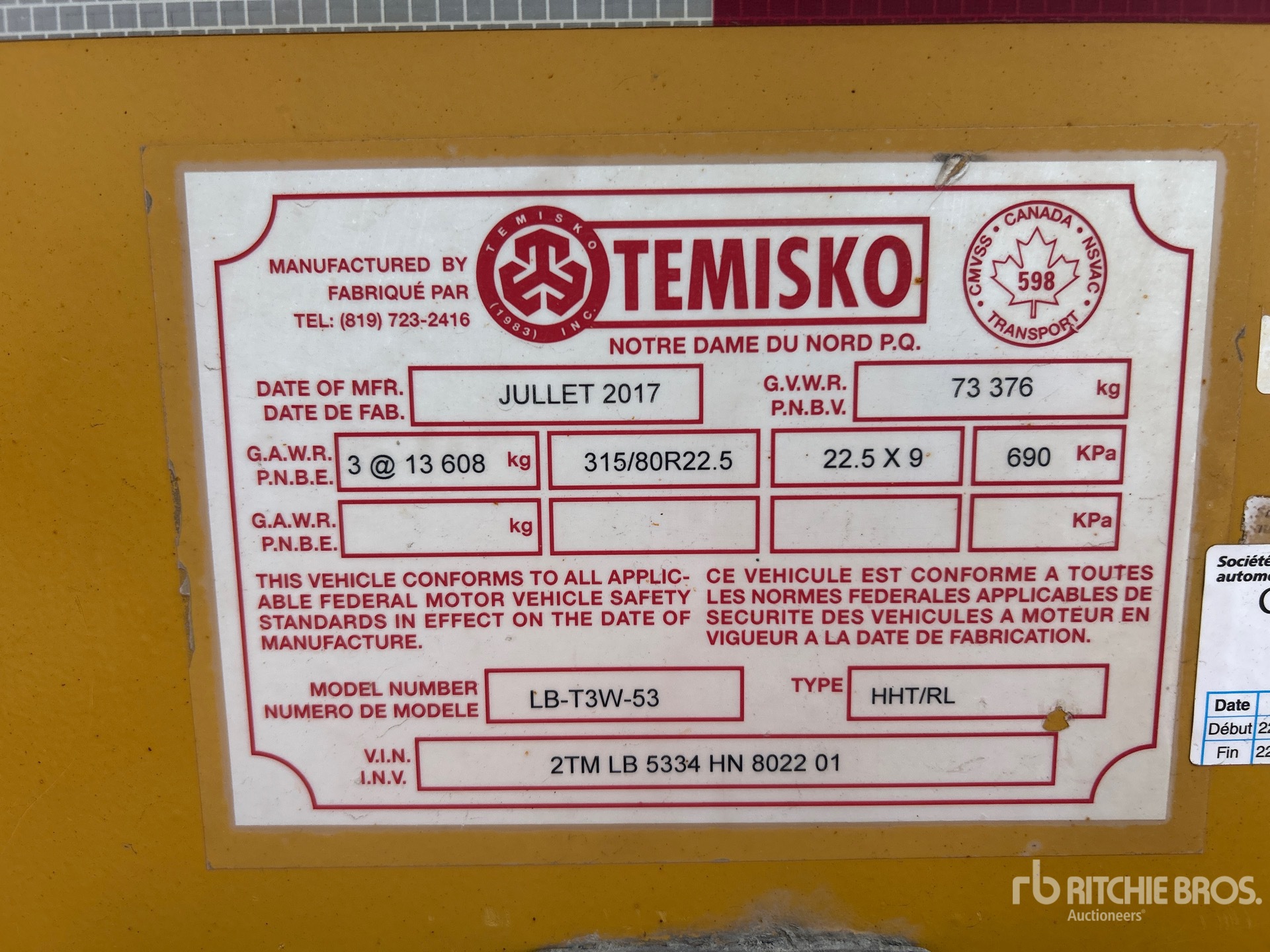 General Appearance with Serial Number / VIN