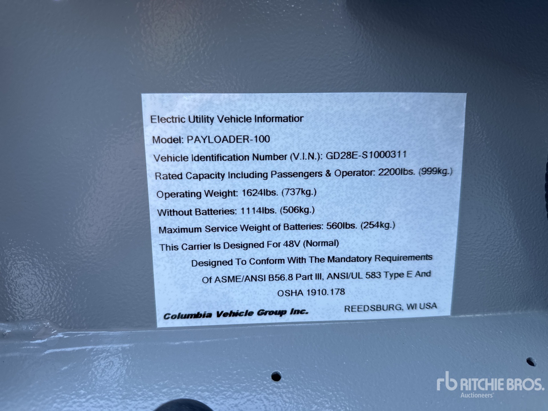 General Appearance with Serial Number / VIN