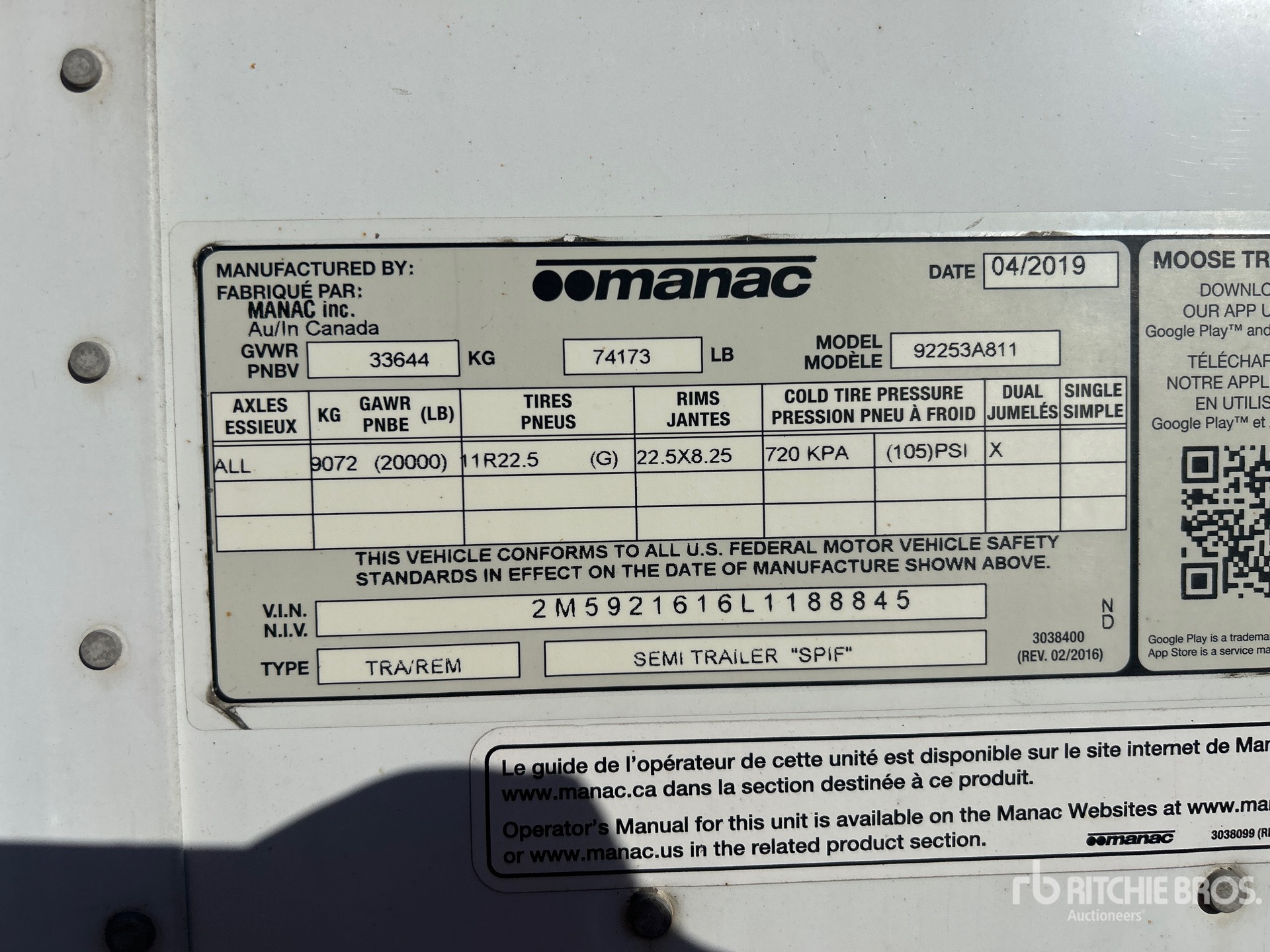 2020 Manac 53 ft x 102 in T/A