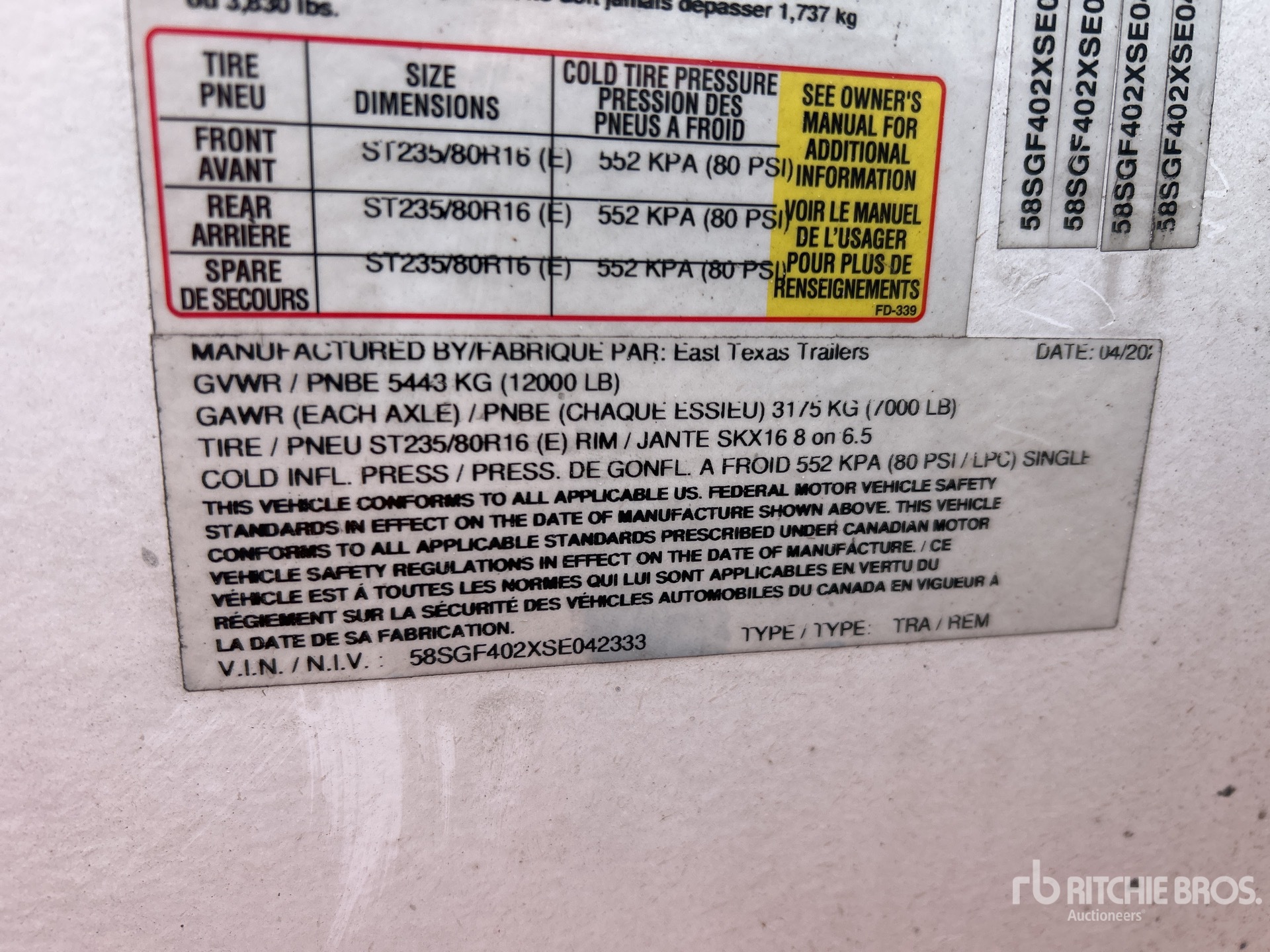 General Appearance with Serial Number / VIN
