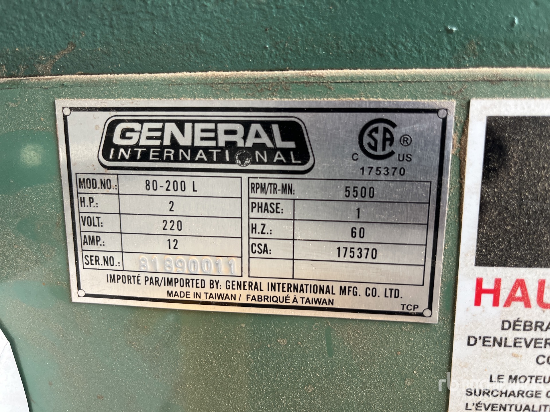 General Appearance with Serial Number / VIN
