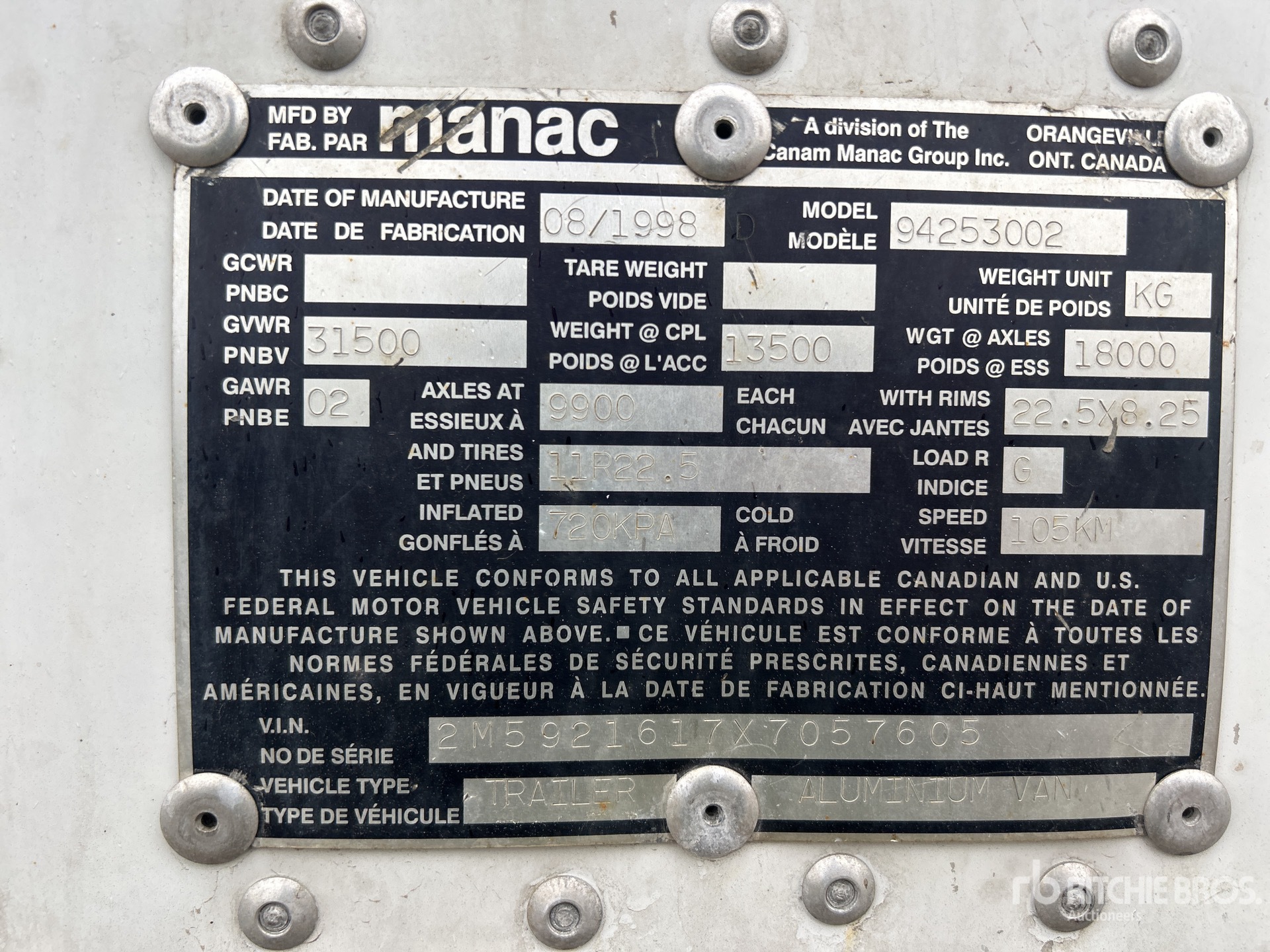 General Appearance with Serial Number / VIN