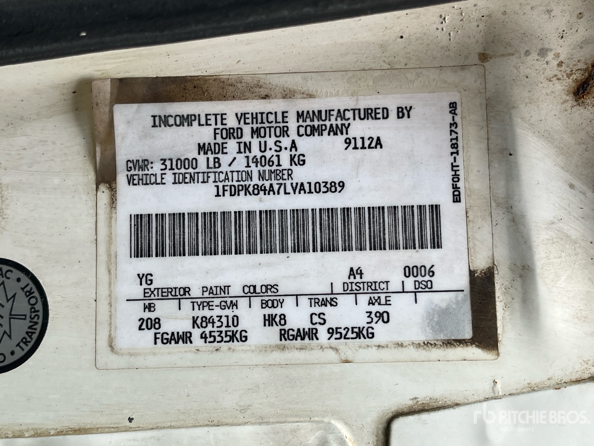 General Appearance with Serial Number / VIN
