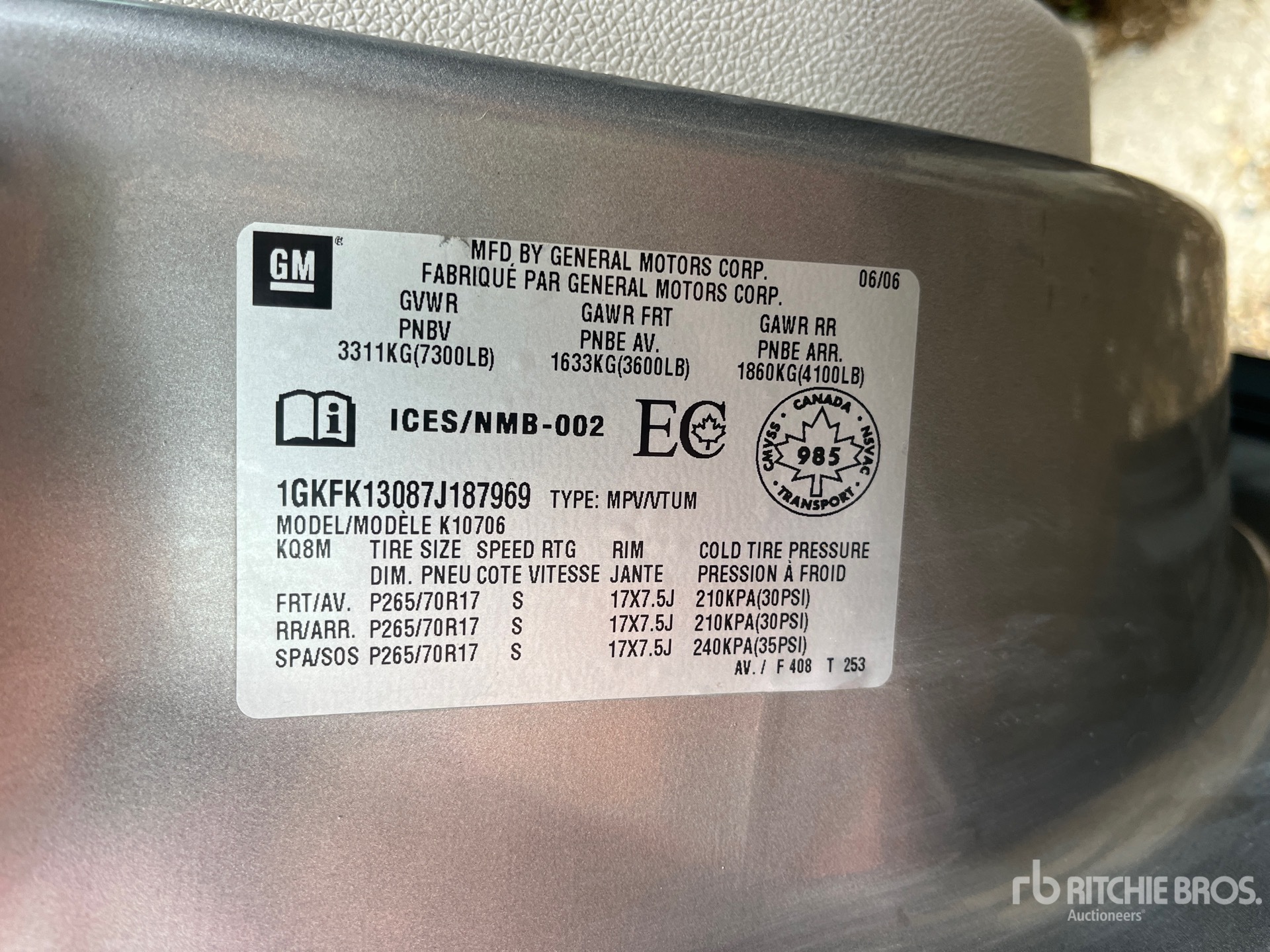 General Appearance with Serial Number / VIN