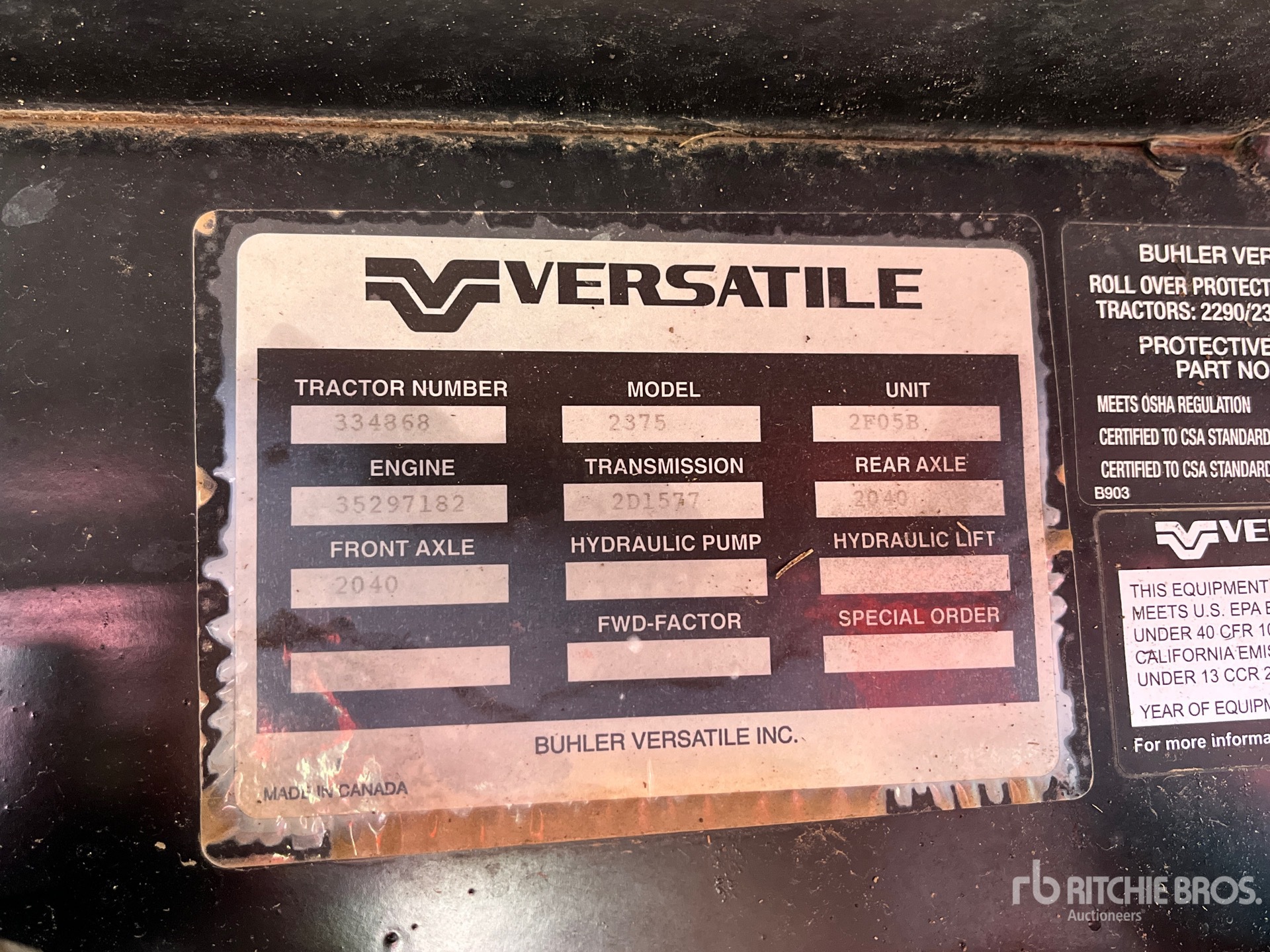 General Appearance with Serial Number / VIN