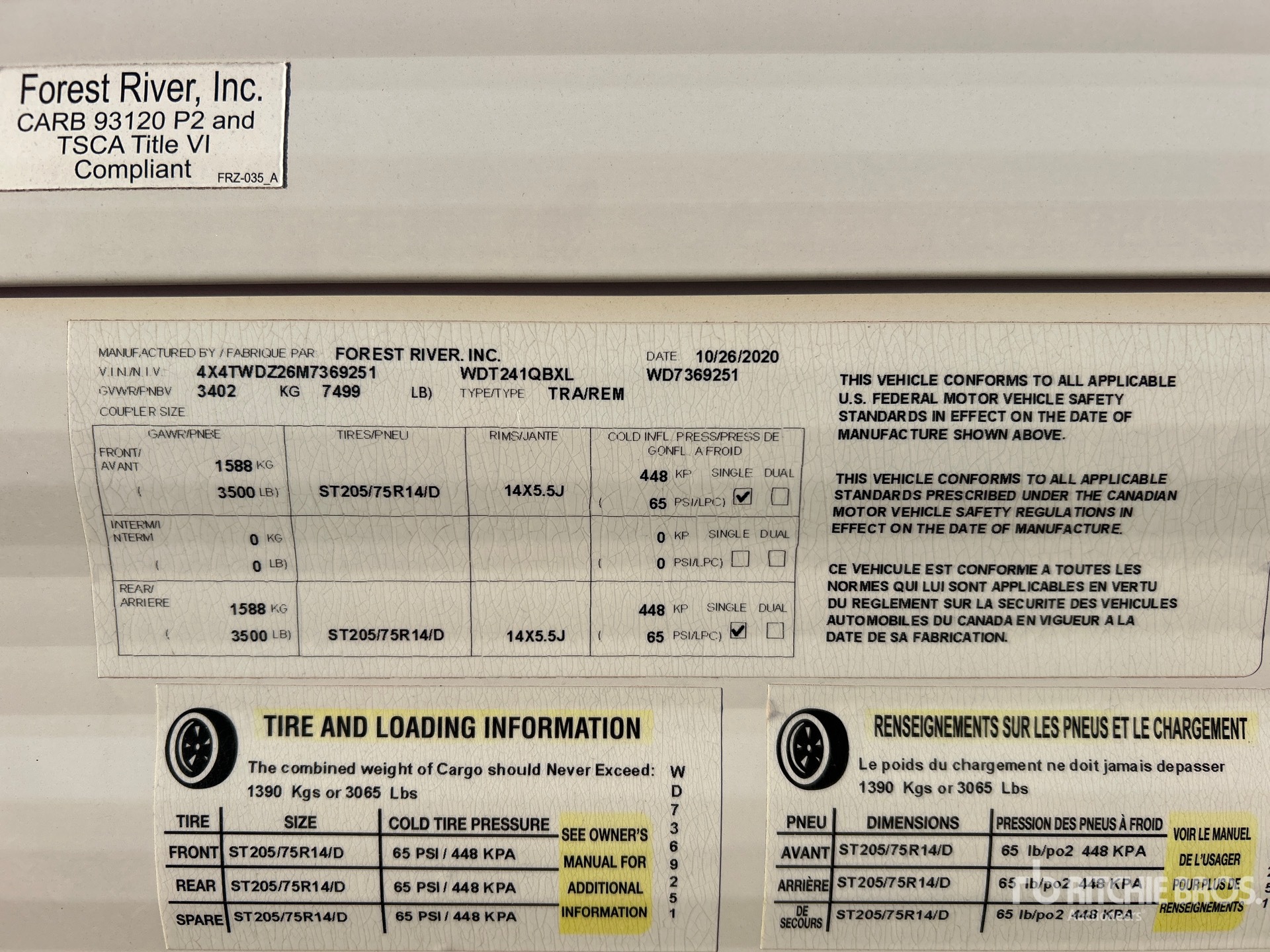 General Appearance with Serial Number / VIN