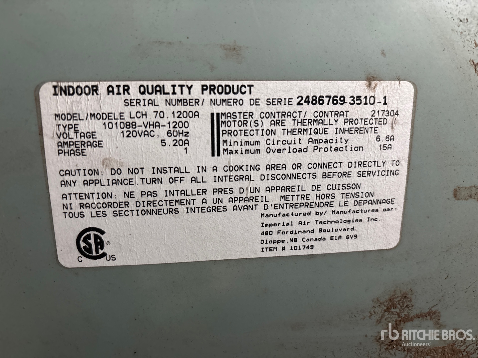 General Appearance with Serial Number / VIN