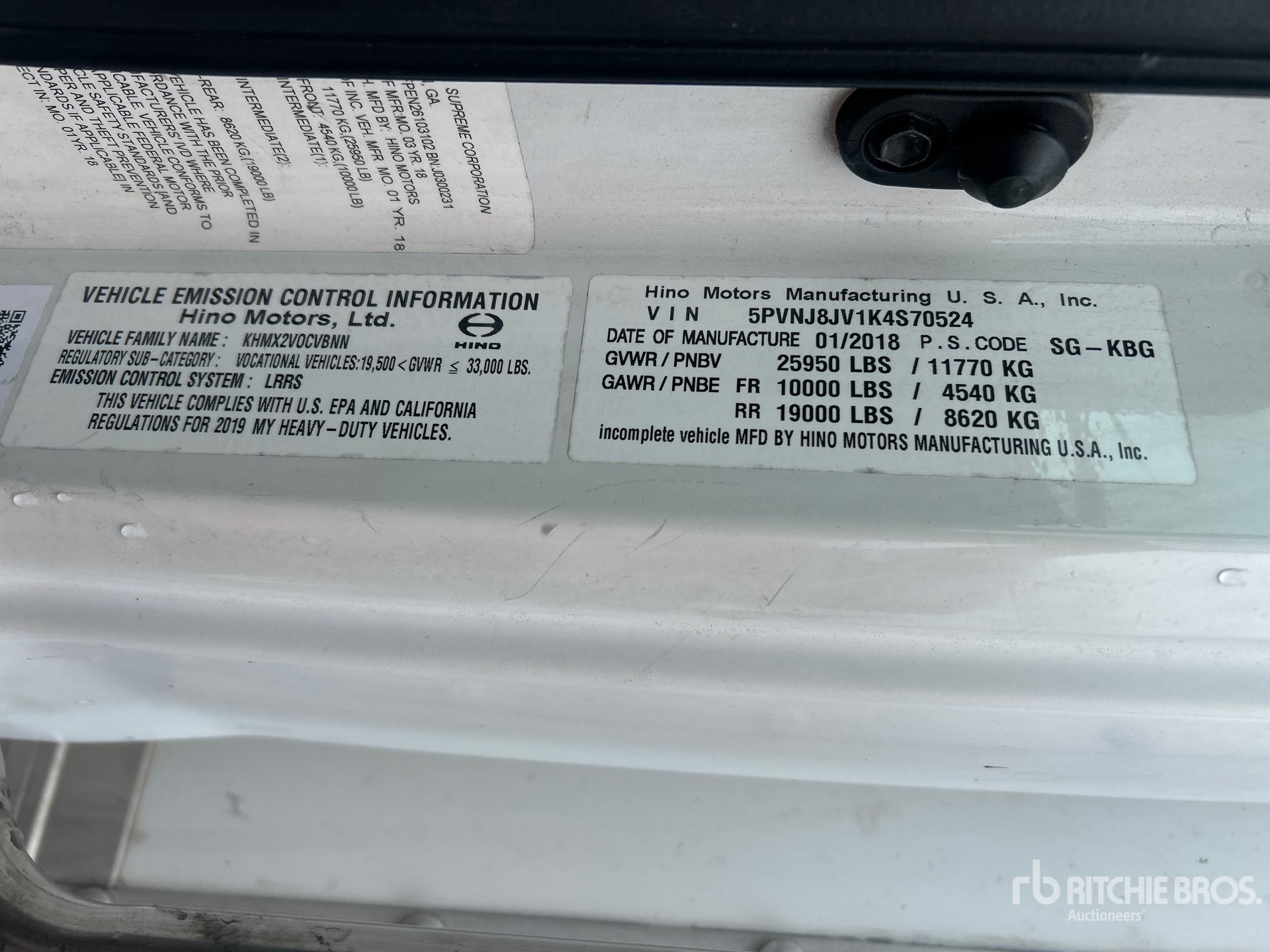 General Appearance with Serial Number / VIN