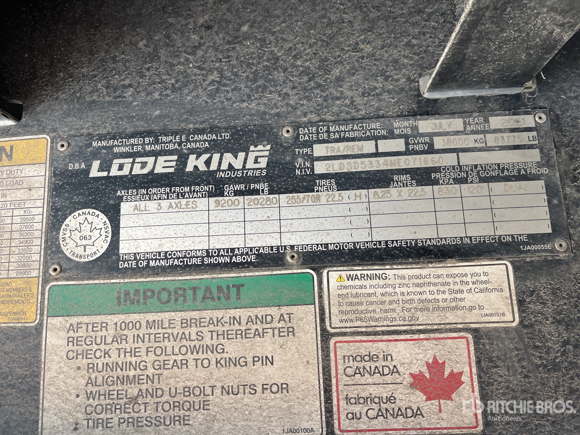 General Appearance with Serial Number / VIN