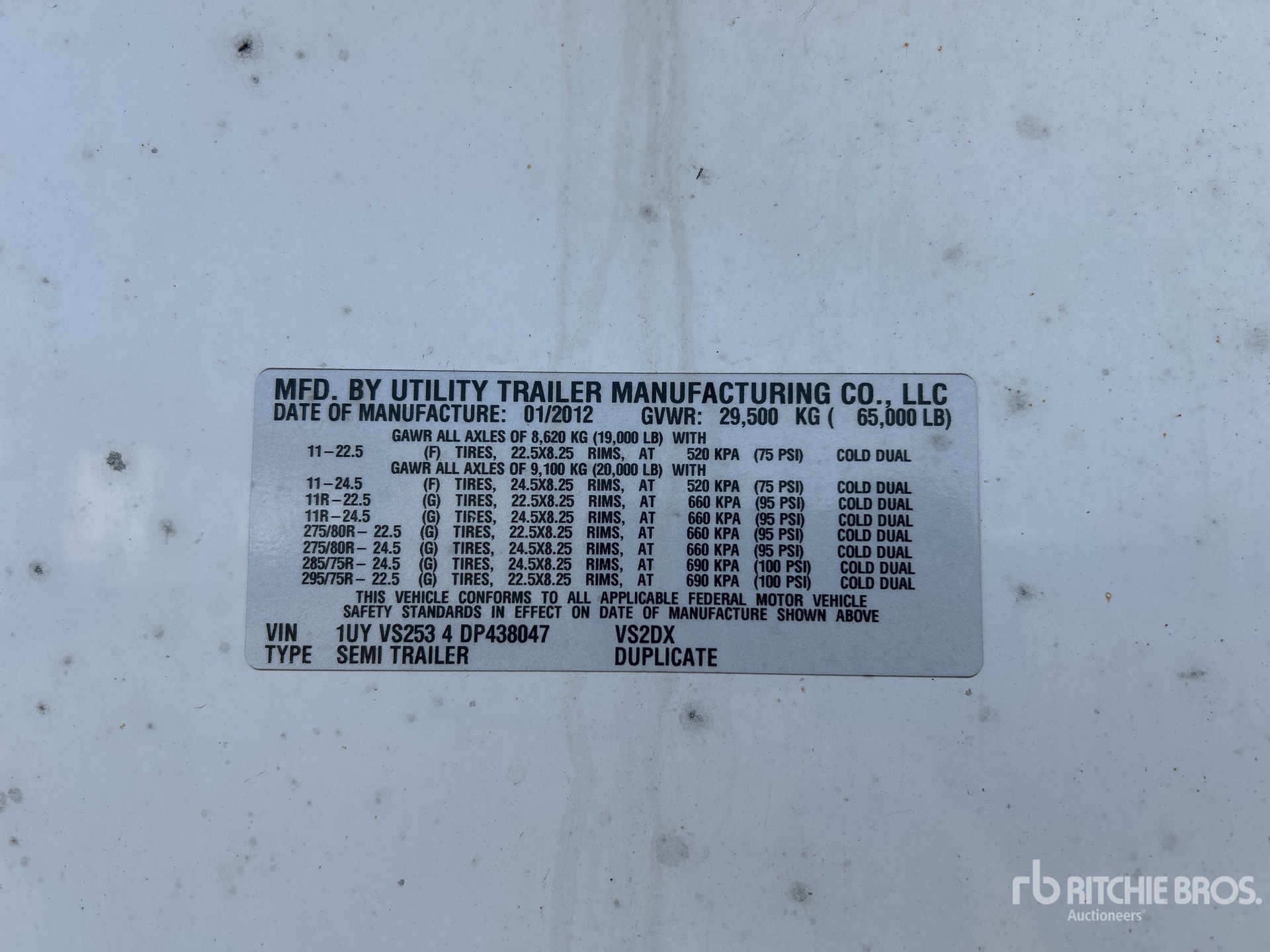 General Appearance with Serial Number / VIN
