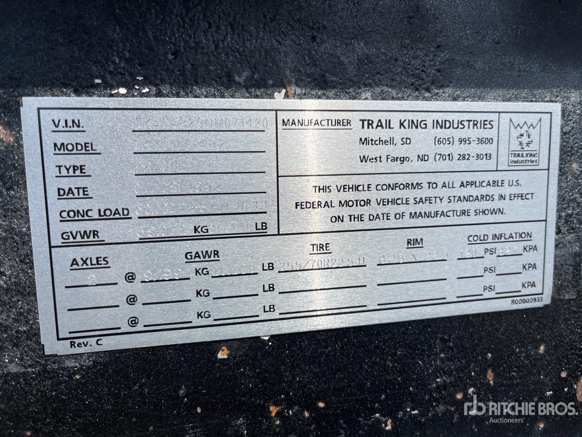 General Appearance with Serial Number / VIN