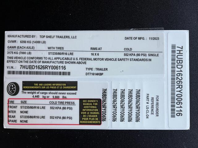 2024 TOTR DT7 Bumper Pull Trailer 2024 TOTR DT7 Bumper Pull Trailer