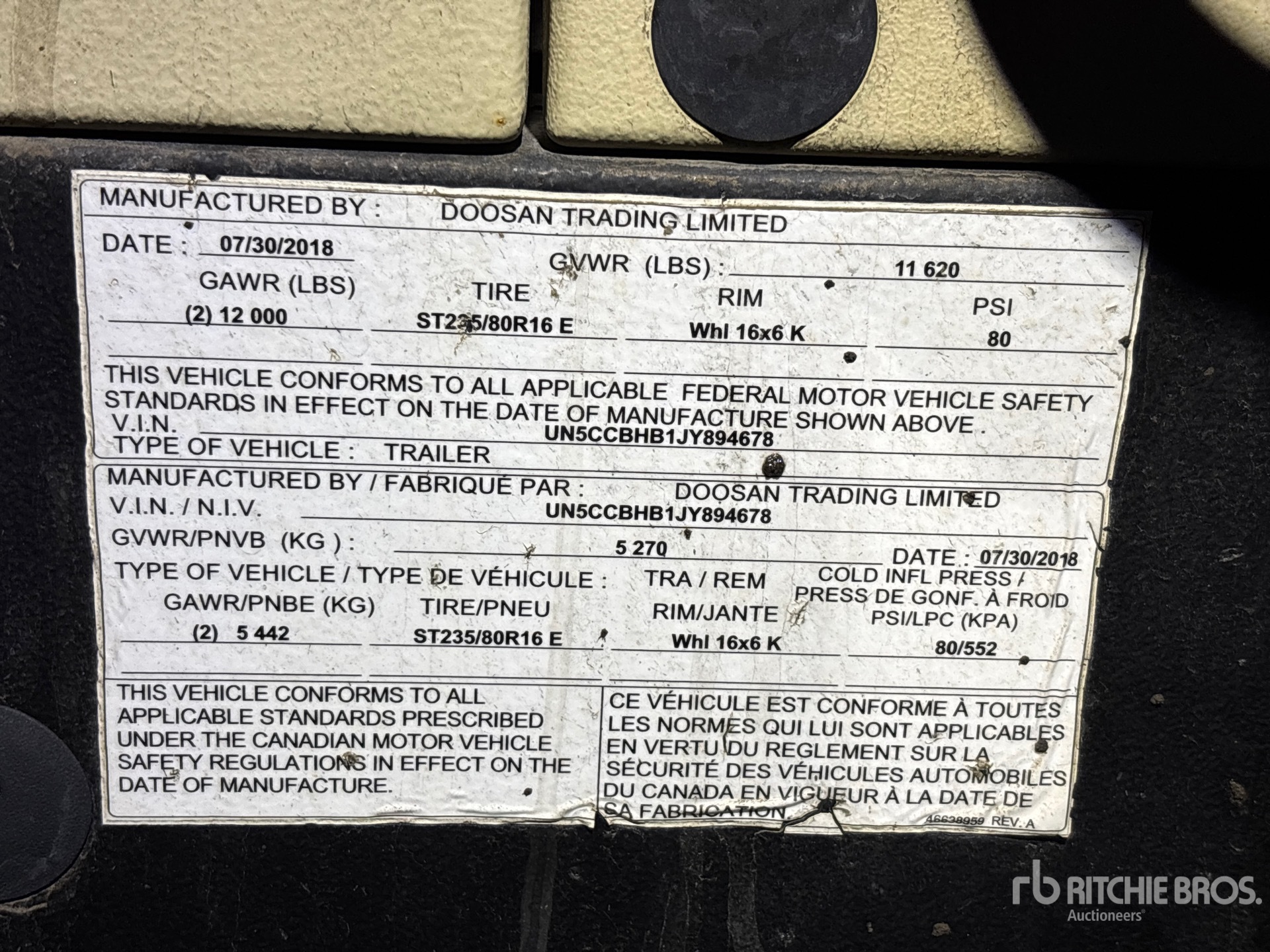 General Appearance with Serial Number / VIN