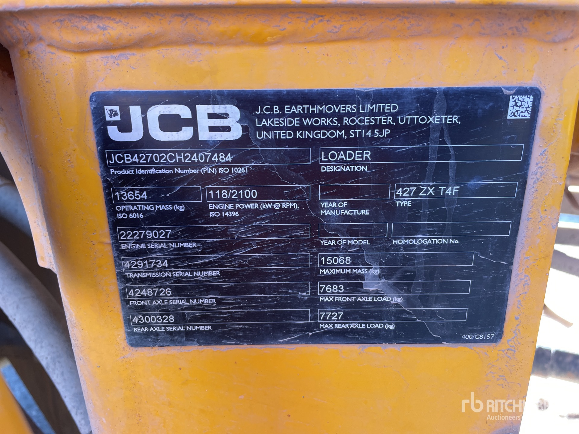 2017 JCB 427 ZX Wheel Loader | Ritchie Bros. Auctioneers
