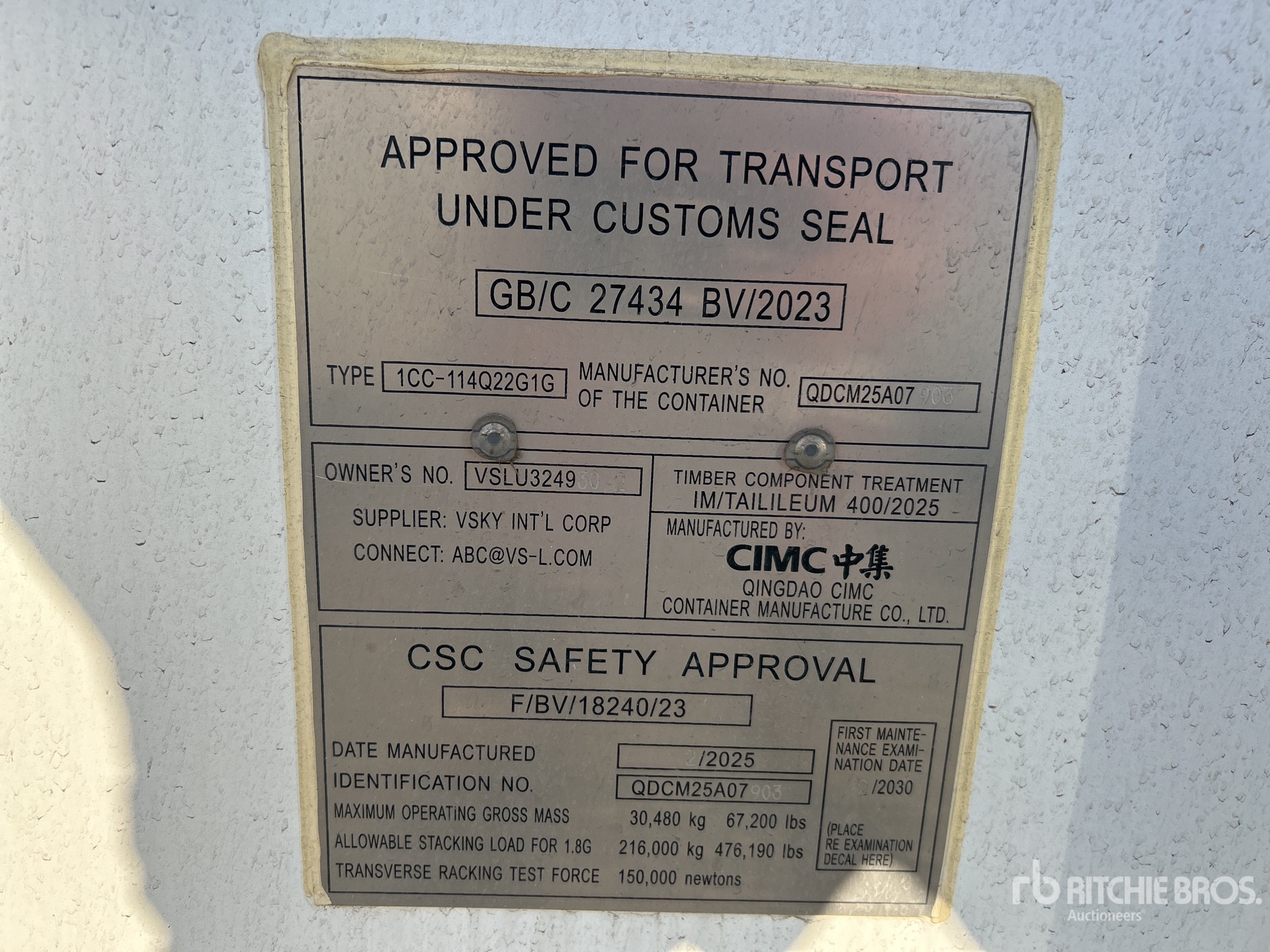 General Appearance with Serial Number / VIN