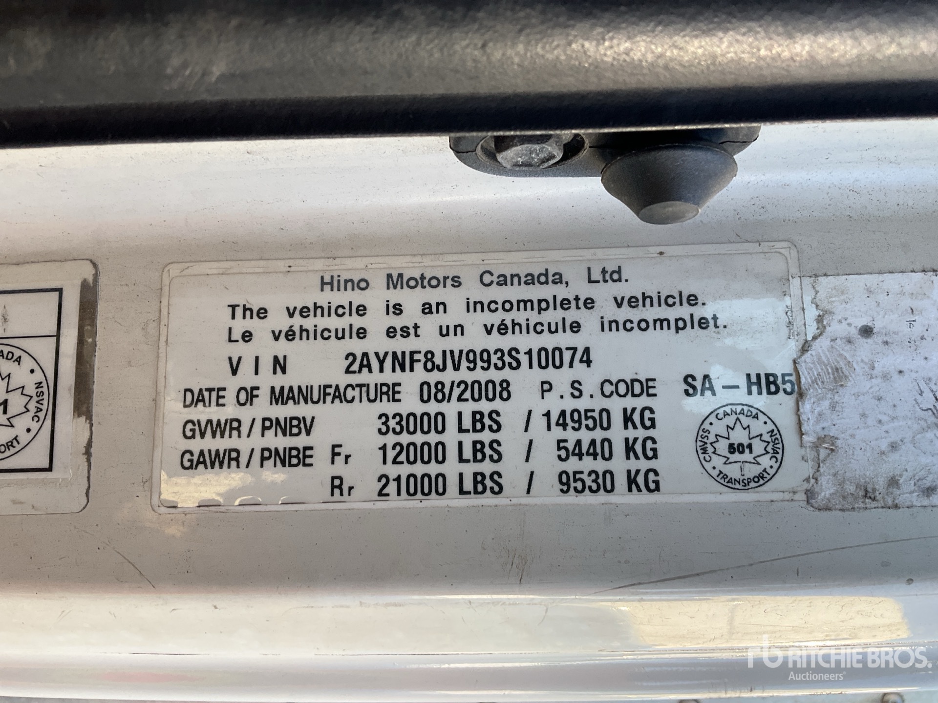 General Appearance with Serial Number / VIN