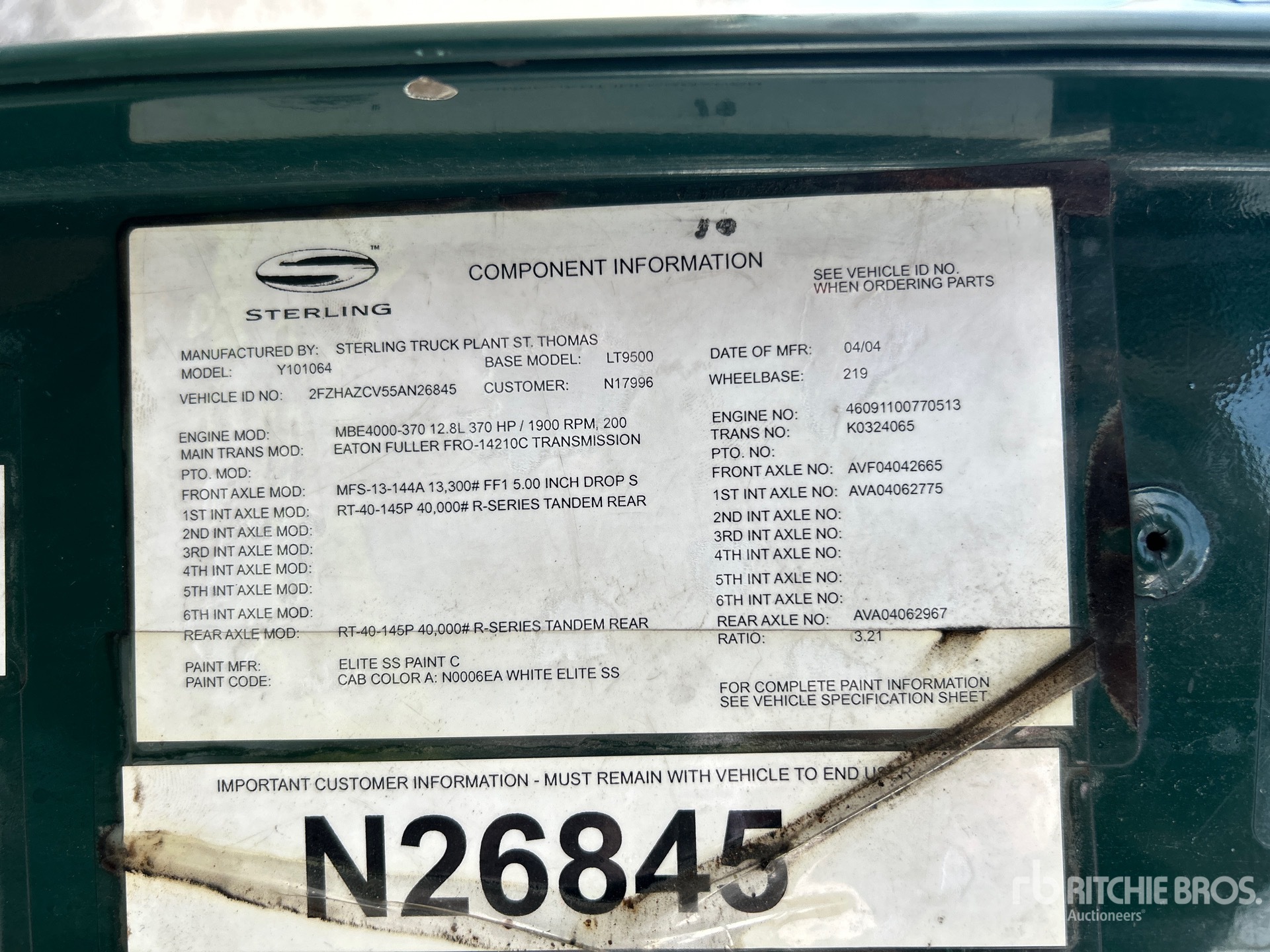General Appearance with Serial Number / VIN