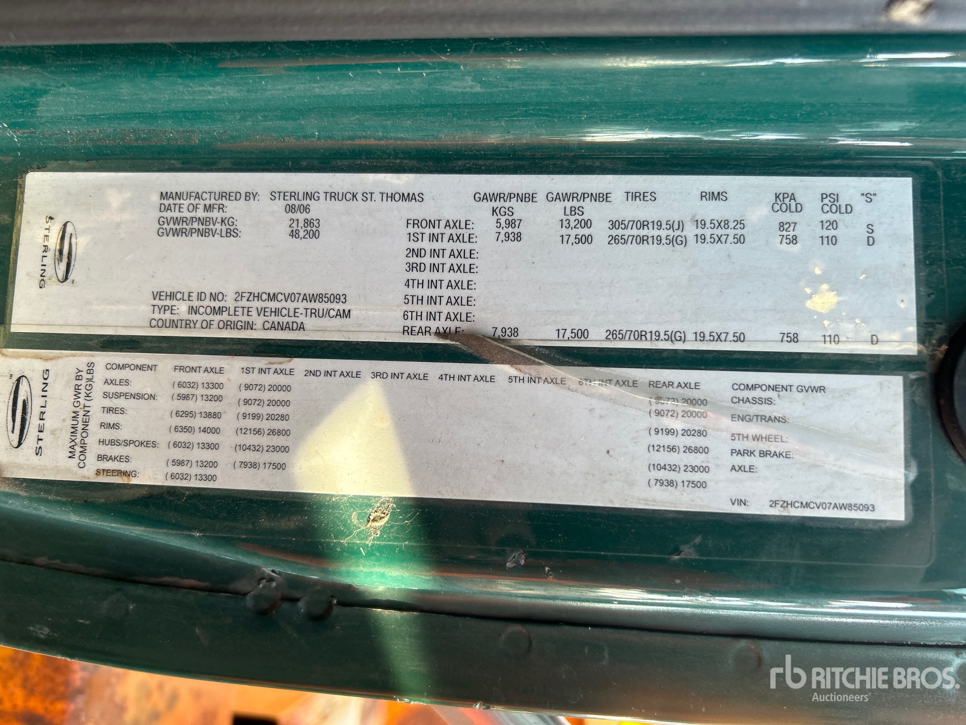General Appearance with Serial Number / VIN