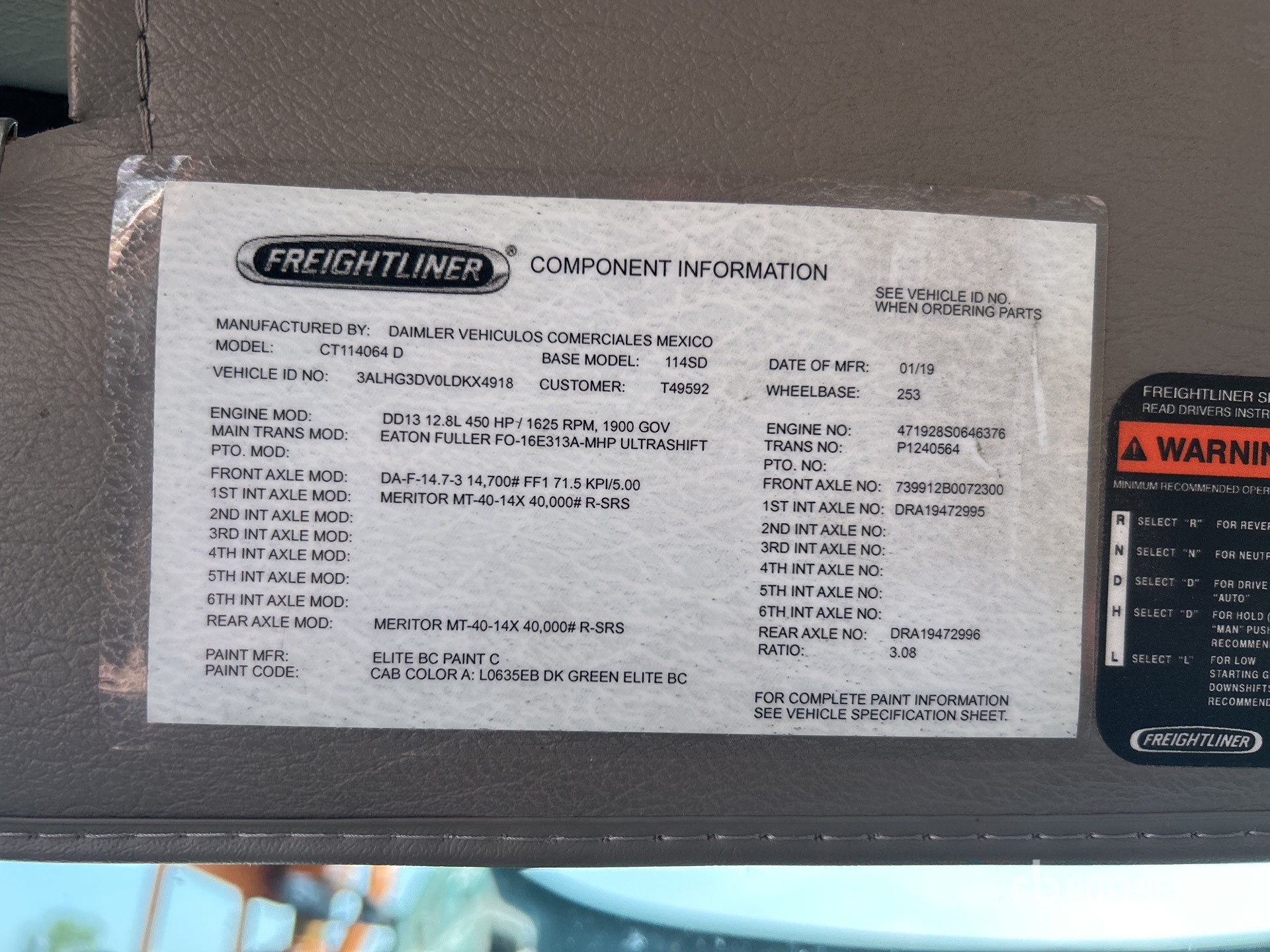 General Appearance with Serial Number / VIN