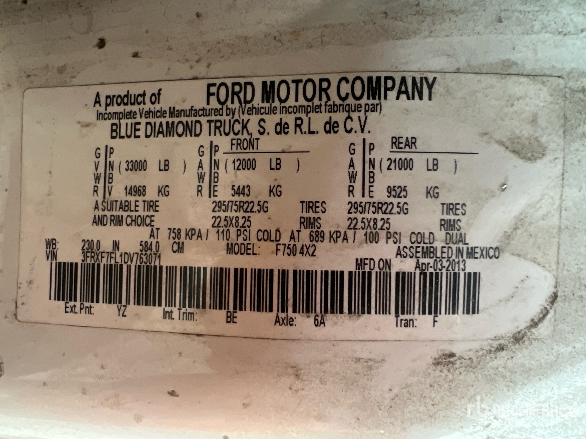 General Appearance with Serial Number / VIN