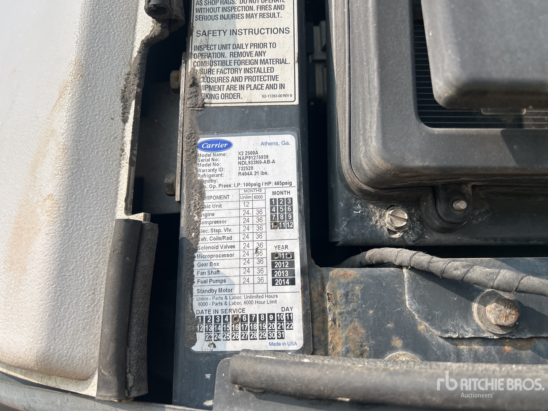 General Appearance with Refrigeration Unit Serial Number