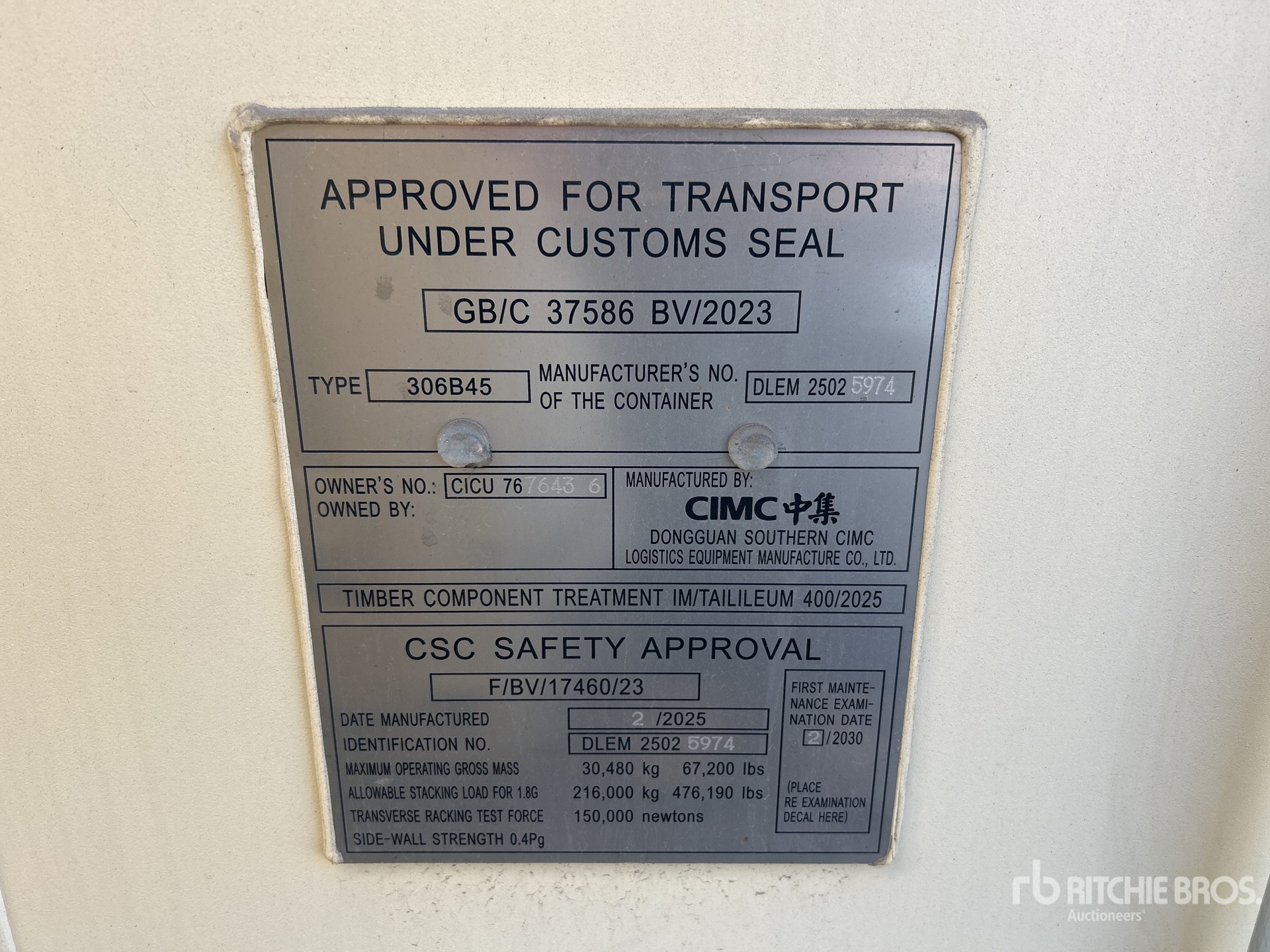 General Appearance with Serial Number / VIN