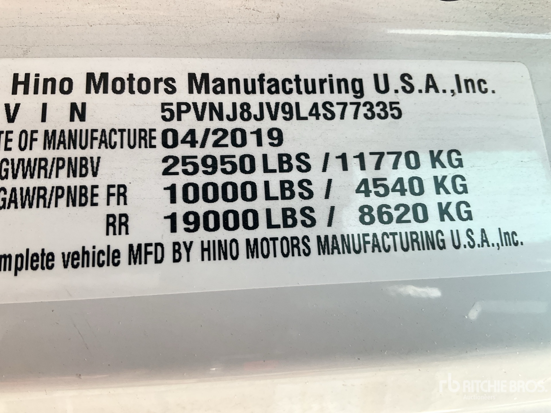 General Appearance with Serial Number / VIN