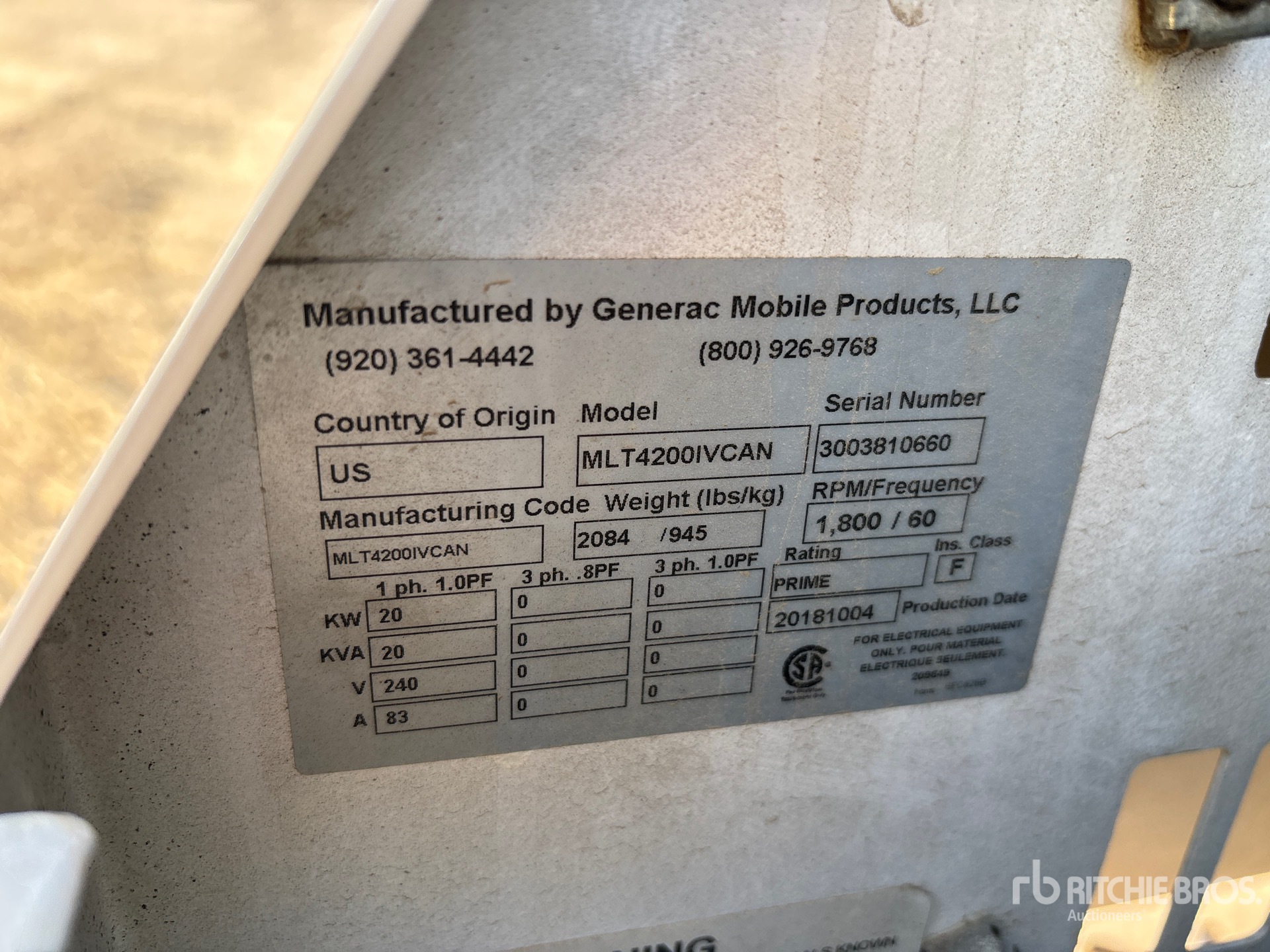 General Appearance with Unit Serial Number
