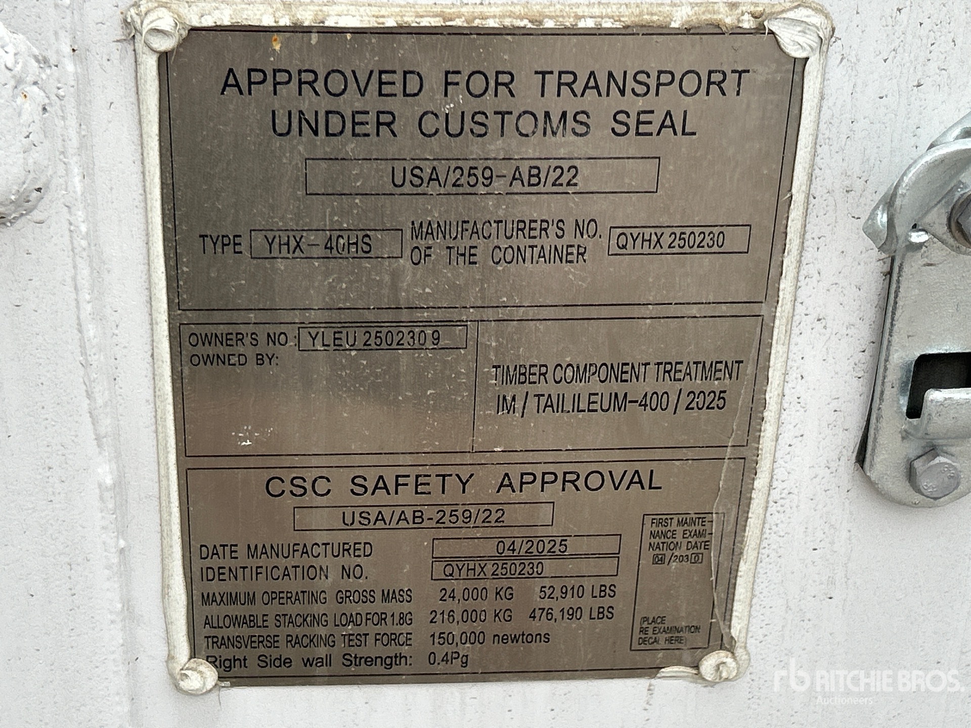 General Appearance with Serial Number / VIN