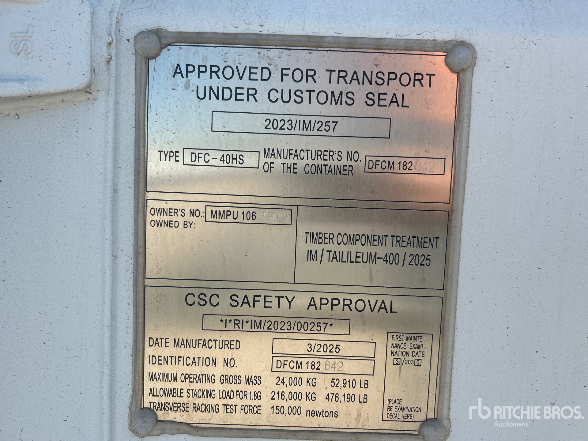 General Appearance with Serial Number / VIN