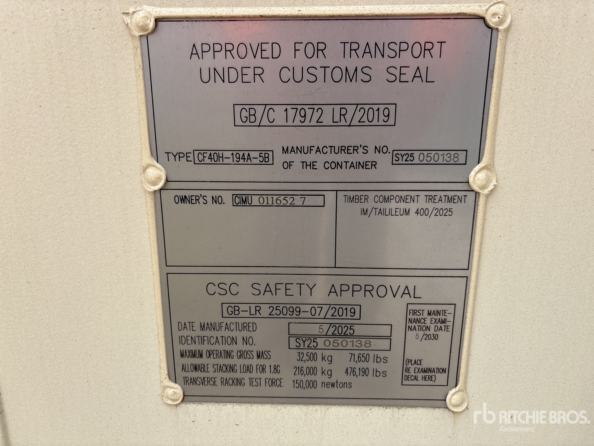 General Appearance with Serial Number / VIN