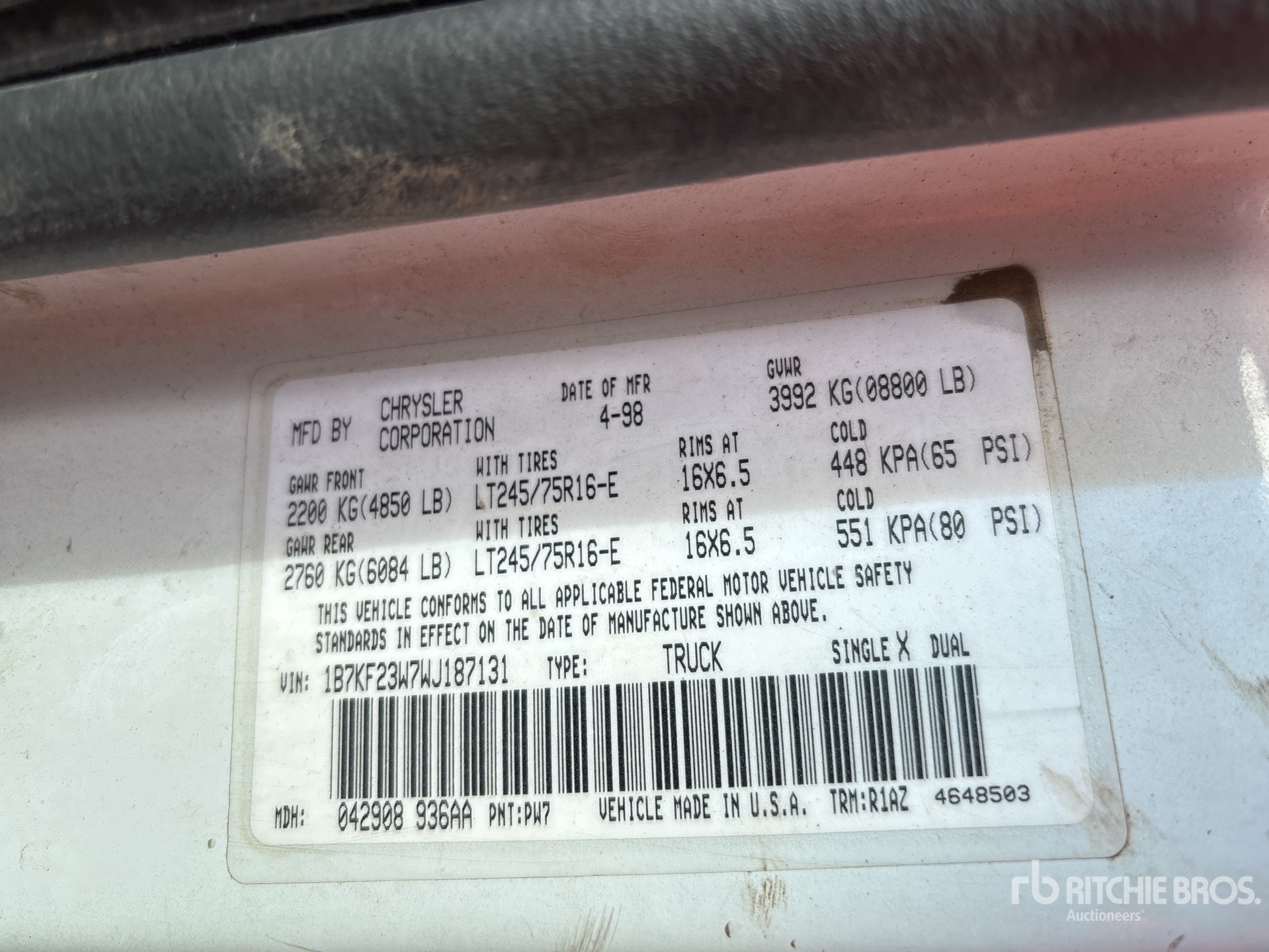 General Appearance with Serial Number / VIN