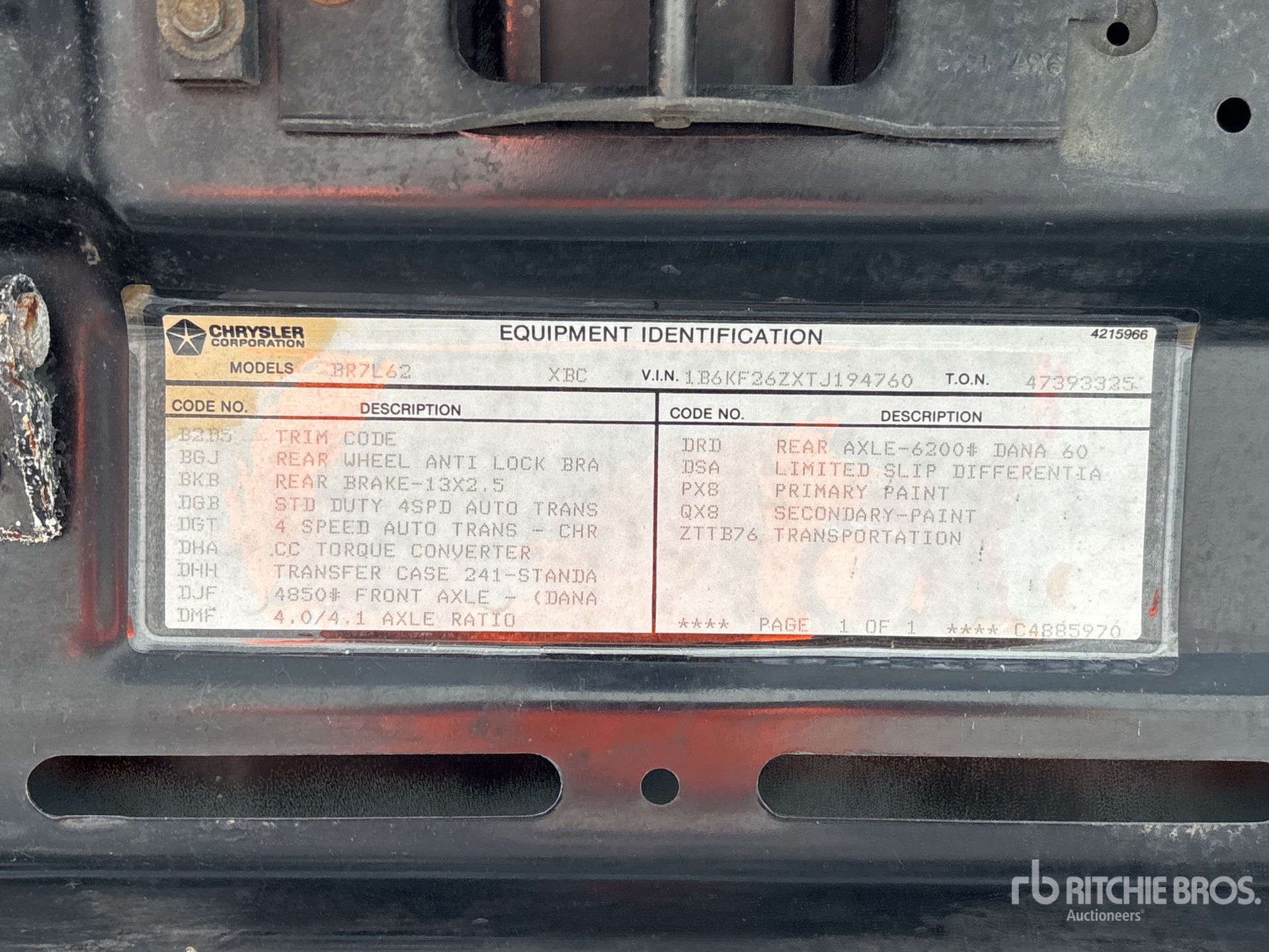 General Appearance with Serial Number / VIN