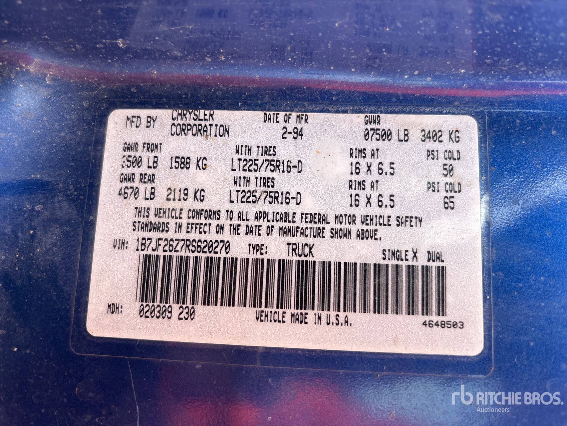 General Appearance with Serial Number / VIN