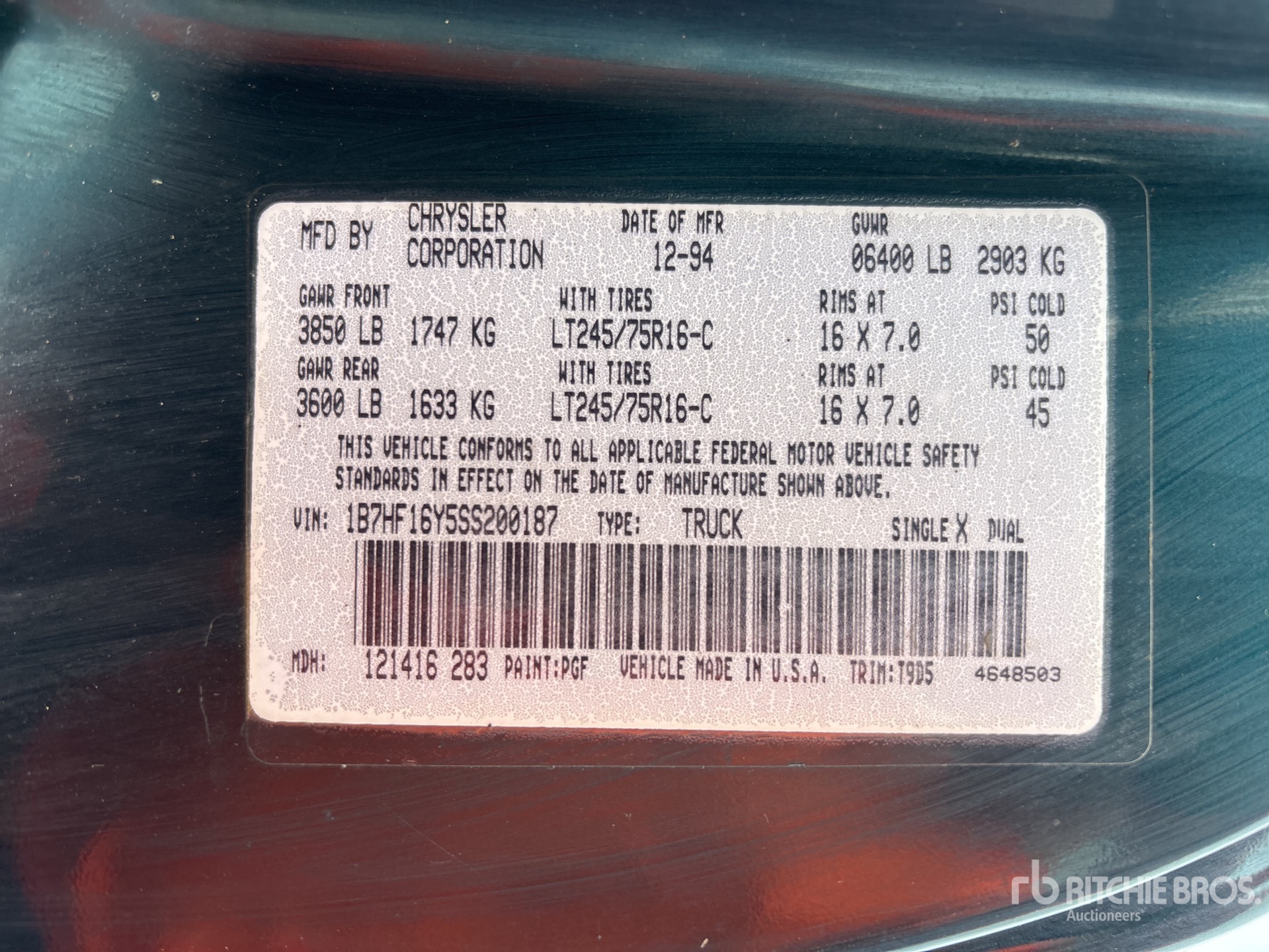 General Appearance with Serial Number / VIN