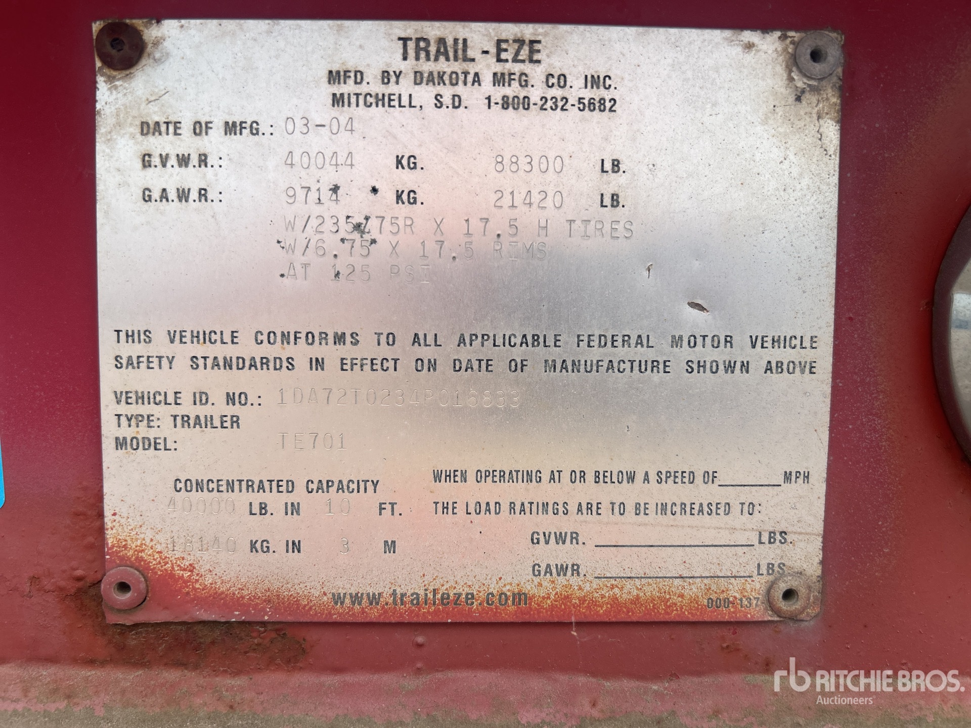 General Appearance with Serial Number / VIN
