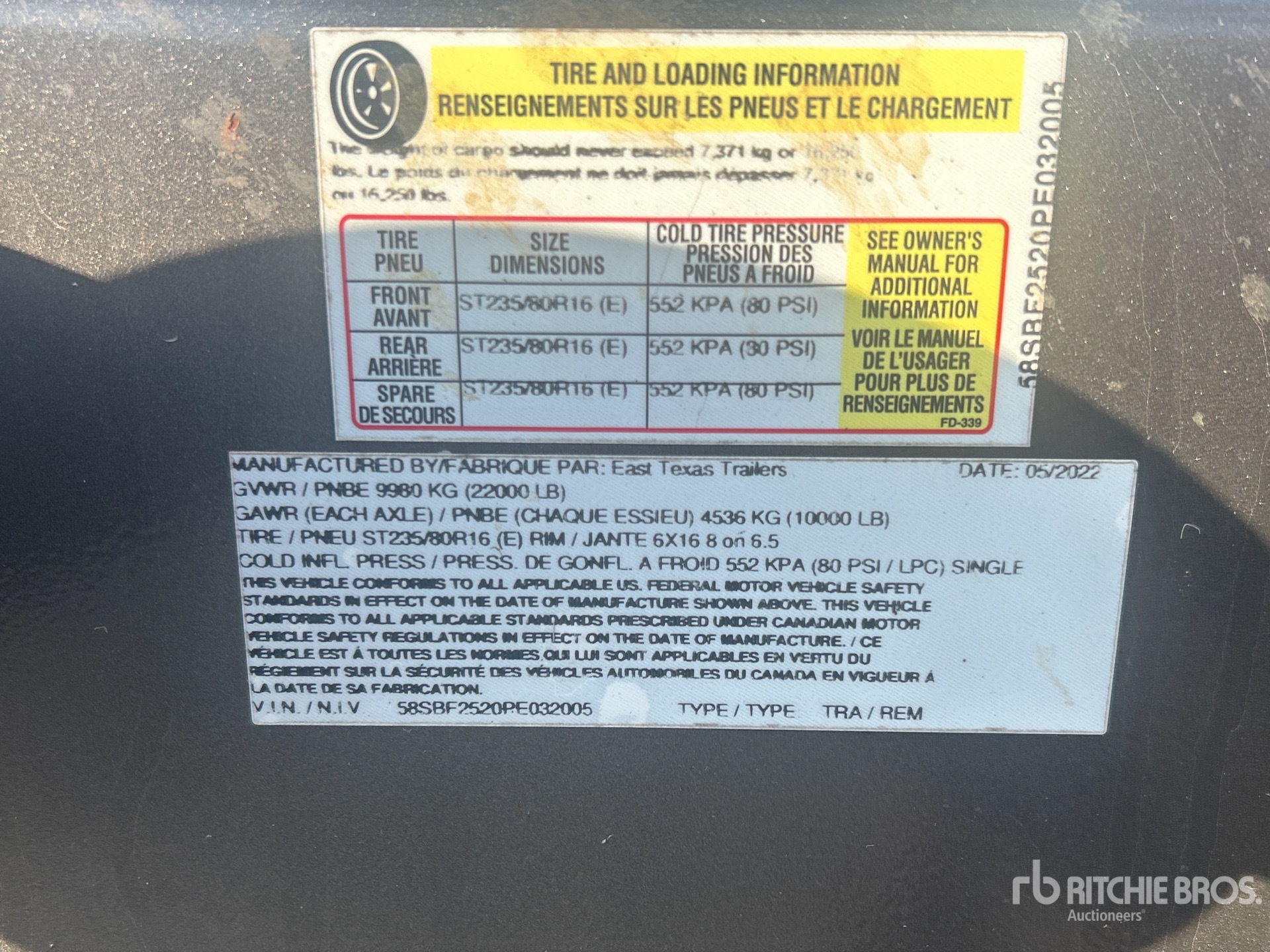 General Appearance with Serial Number / VIN