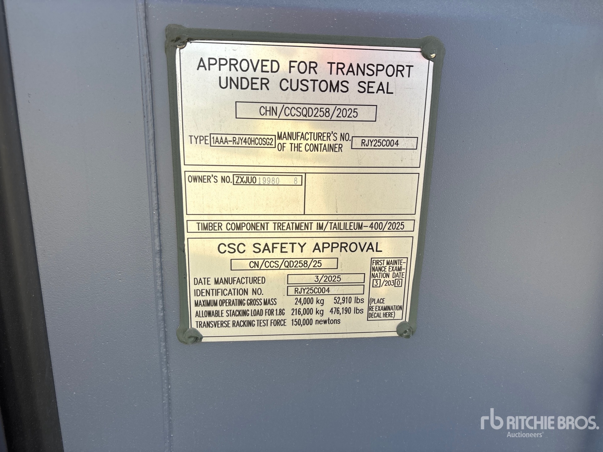 General Appearance with Serial Number / VIN