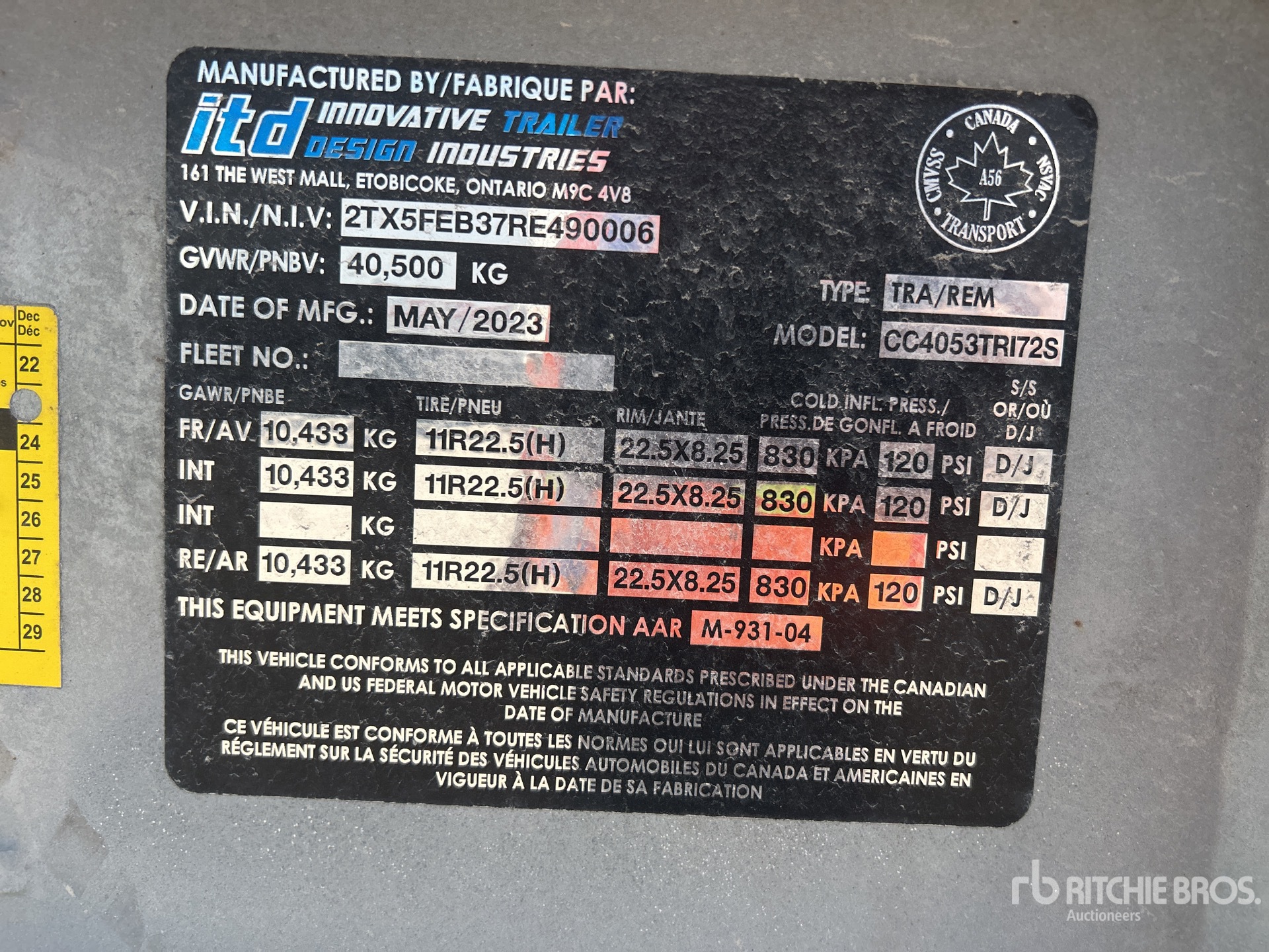 General Appearance with Serial Number / VIN