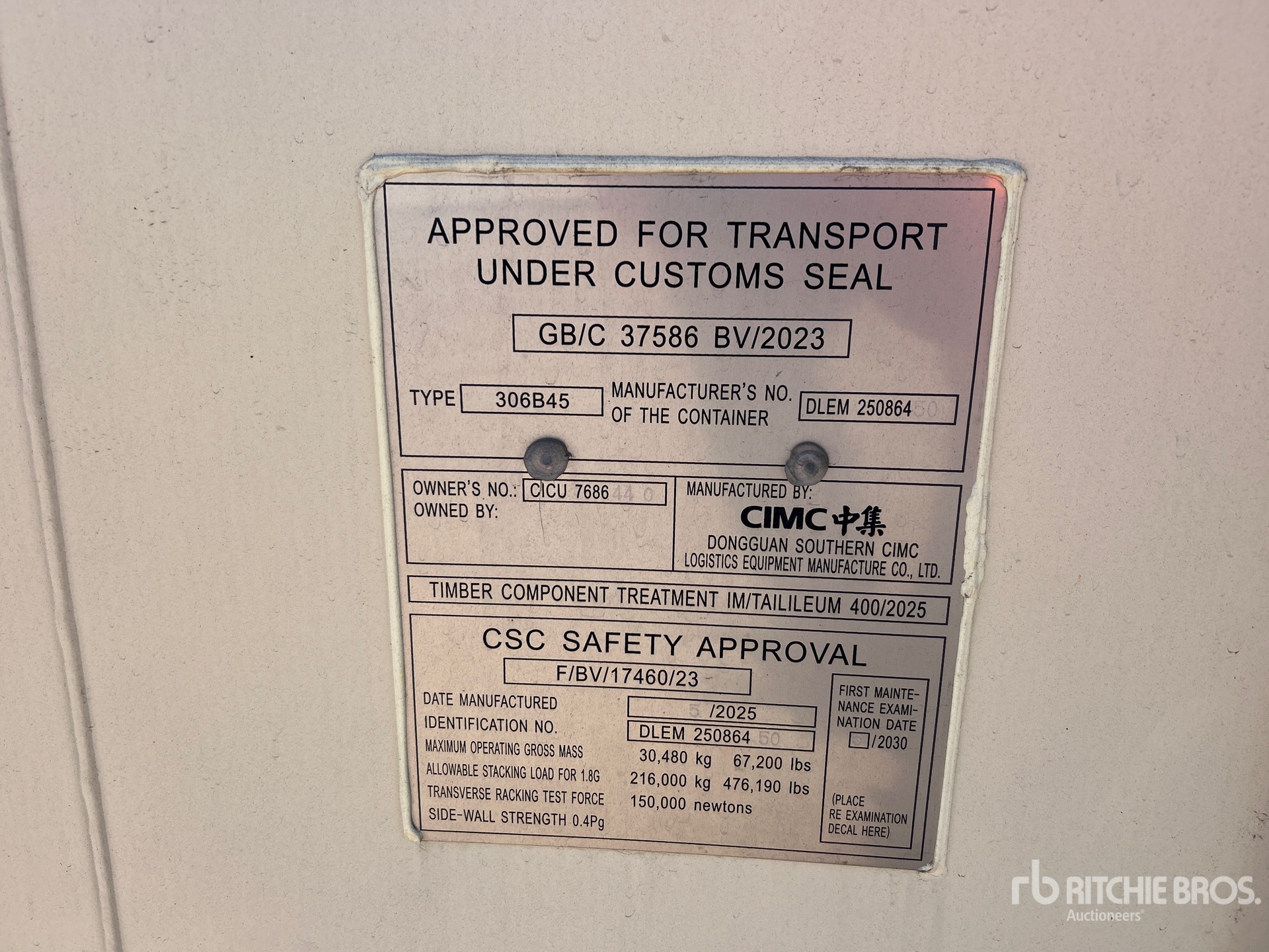 General Appearance with Serial Number / VIN