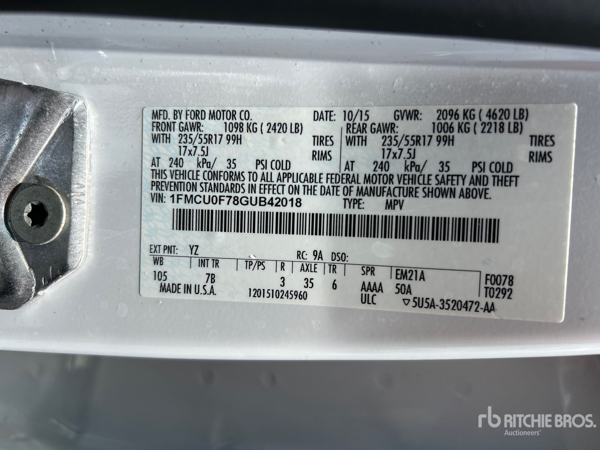 General Appearance with Serial Number / VIN