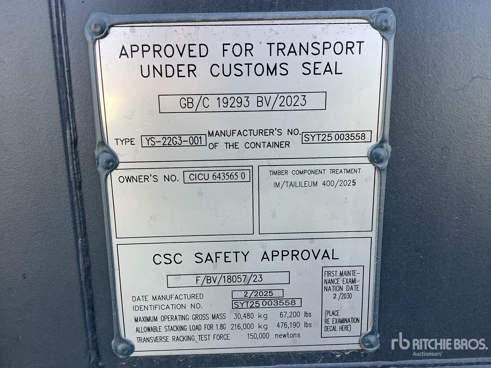 General Appearance with Serial Number / VIN
